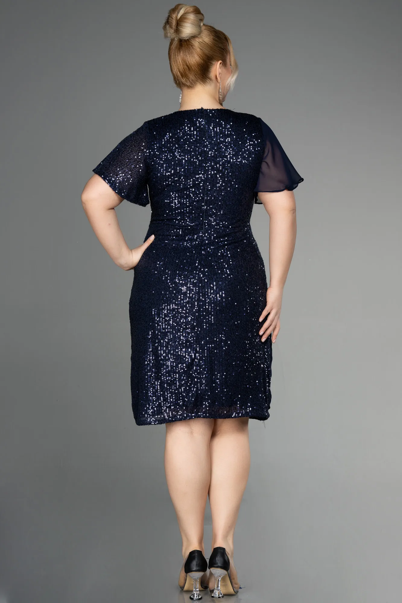 Navy Blue-Midi Plus Size Cocktail Dress ABK1951