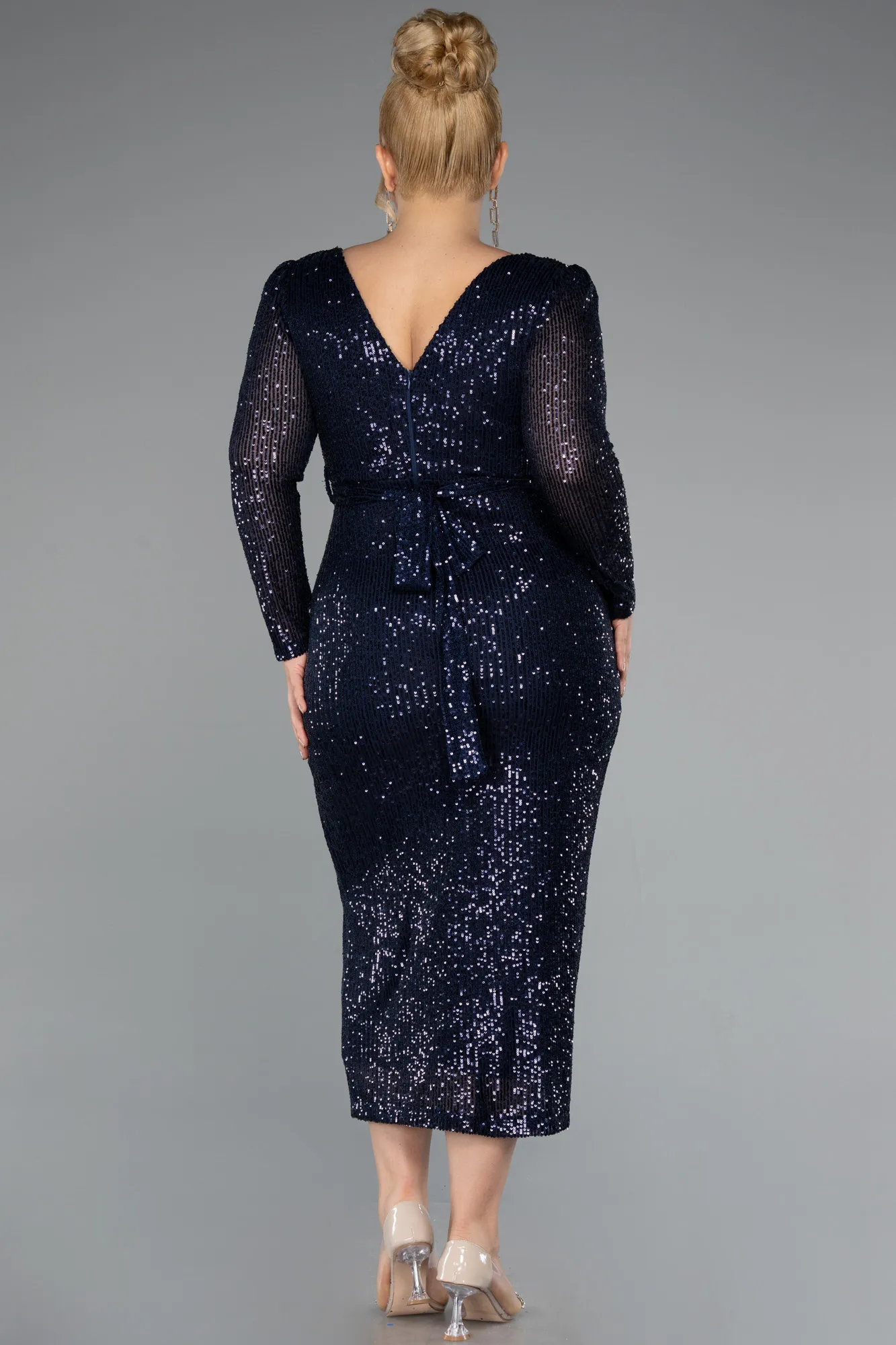 Navy Blue-Midi Plus Size Cocktail Dress ABK1956