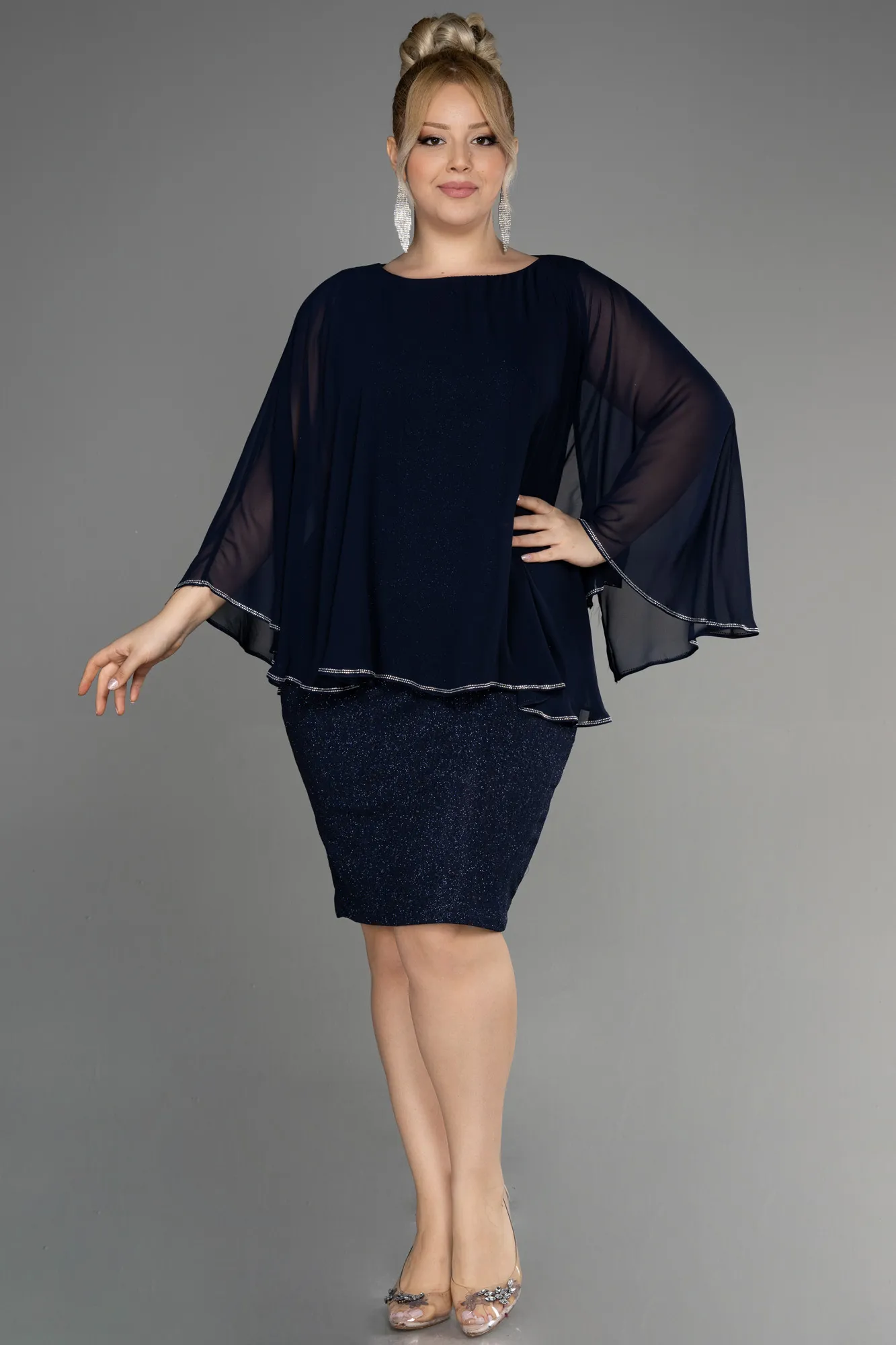 Navy Blue-Midi Plus Size Cocktail Dress ABK1957