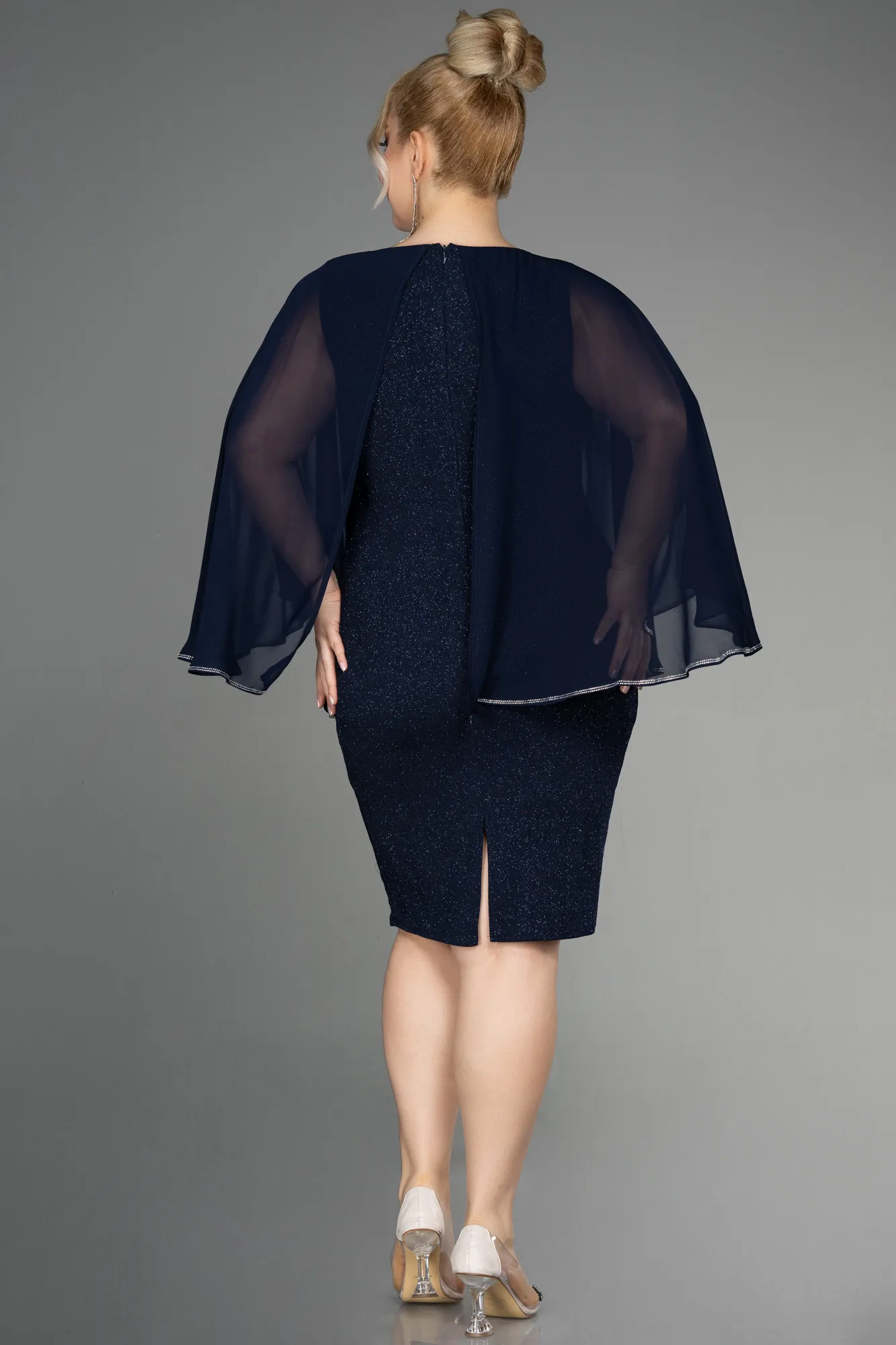 Navy Blue-Midi Plus Size Cocktail Dress ABK1957