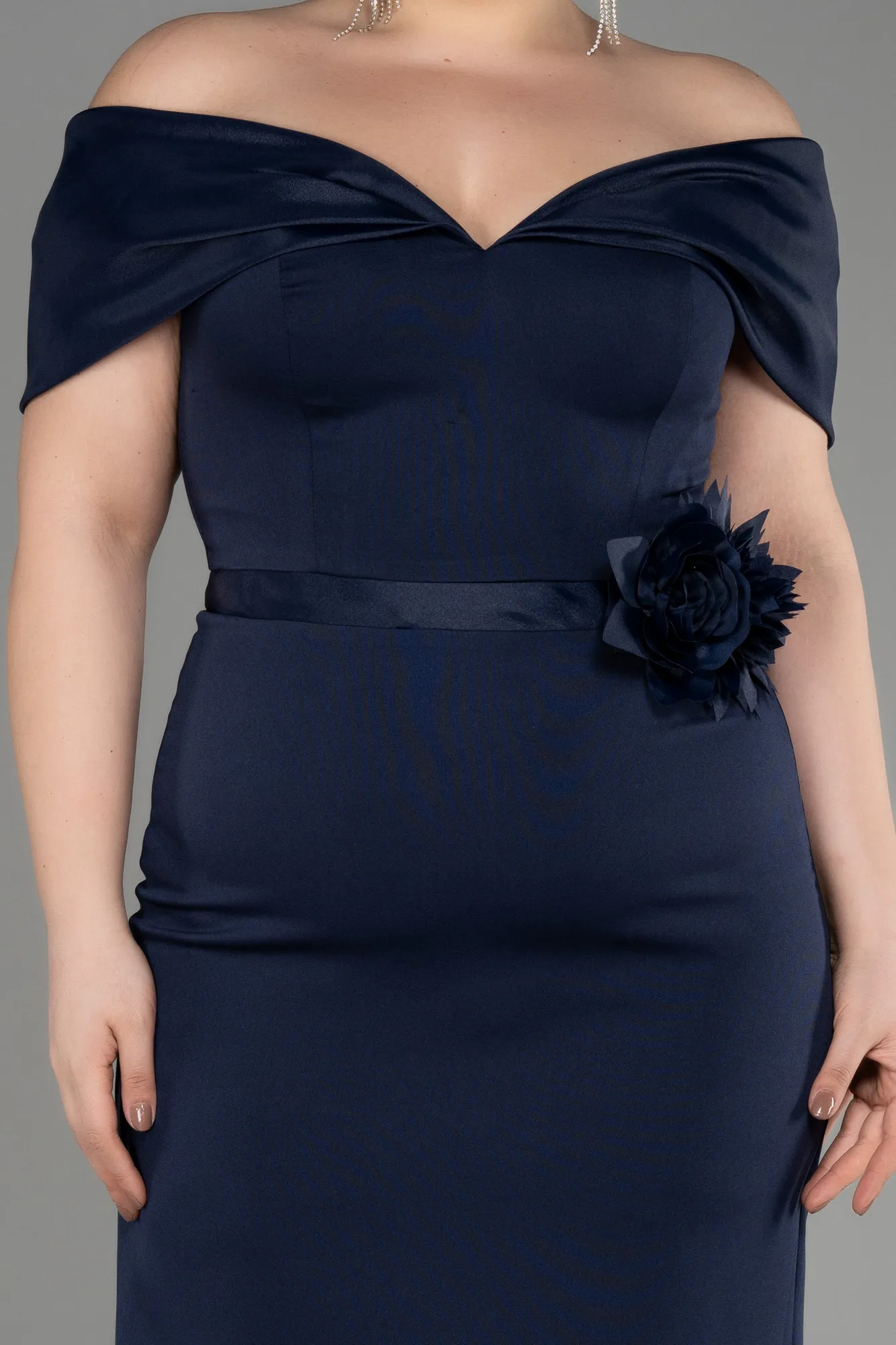 Navy Blue-Midi Plus Size Cocktail Dress ABK2015