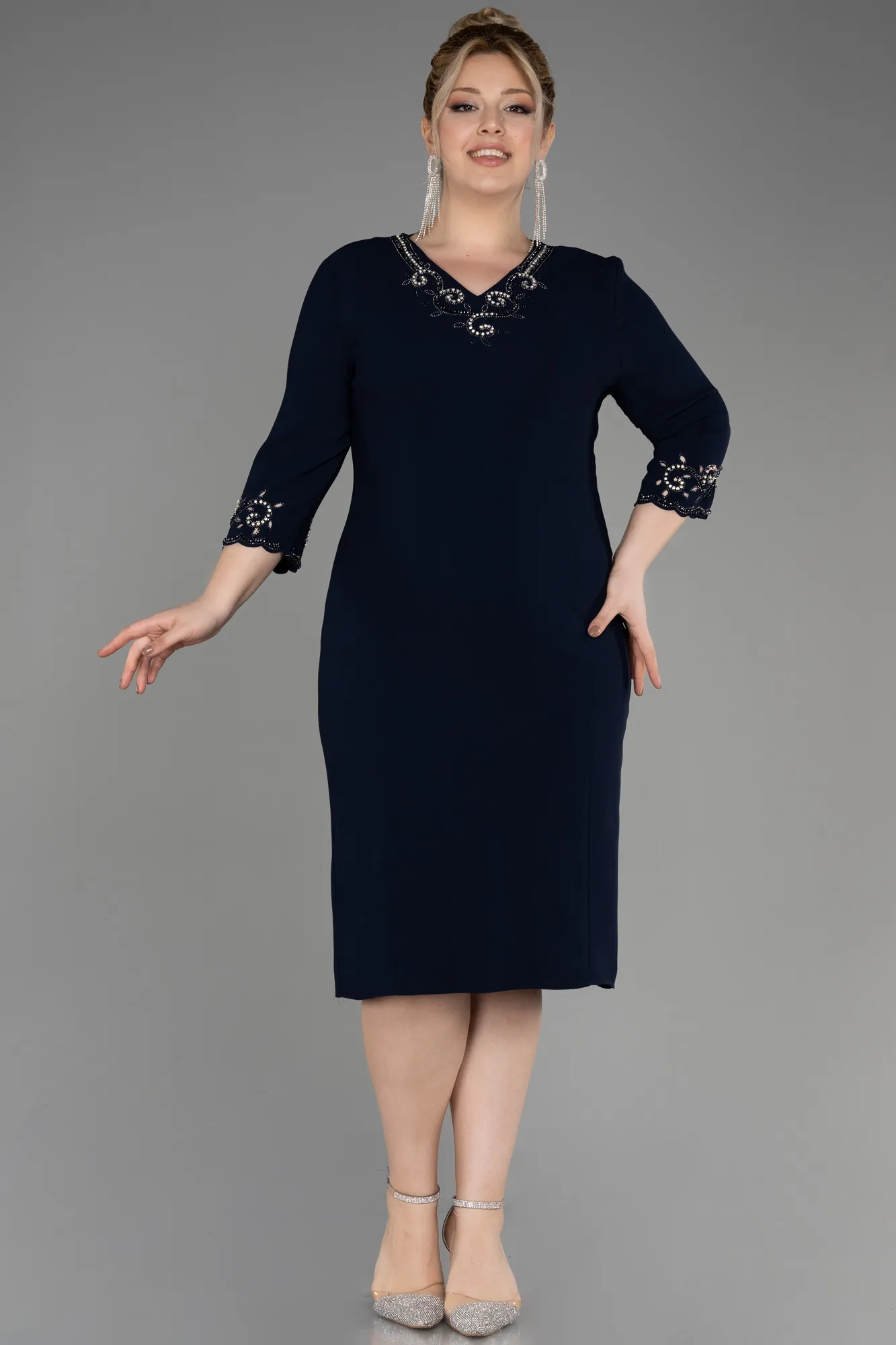 Navy Blue-Midi Plus Size Cocktail Dress ABK2017