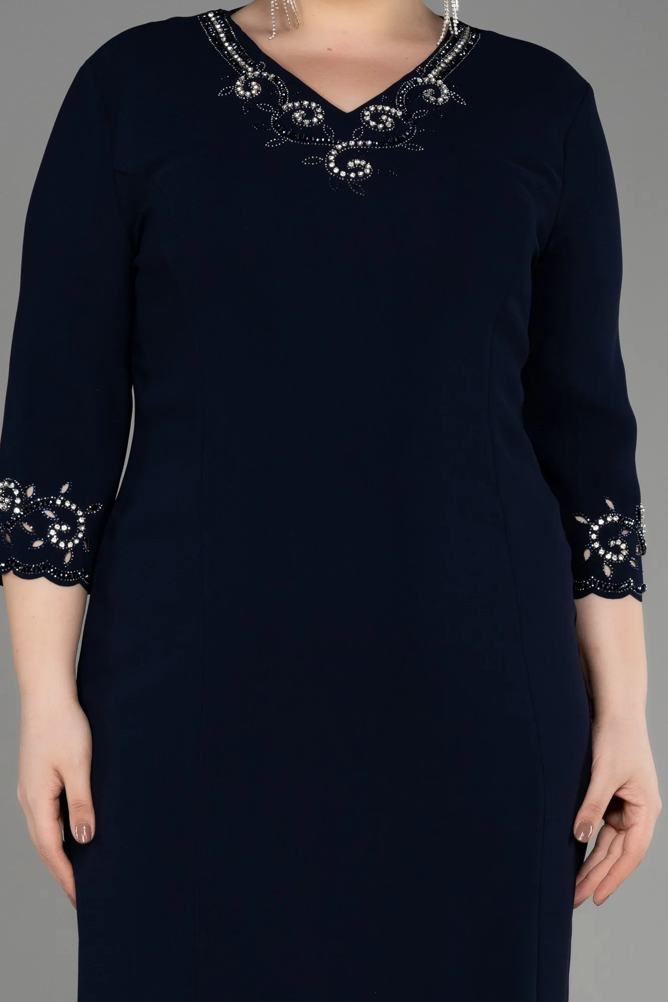 Navy Blue-Midi Plus Size Cocktail Dress ABK2017