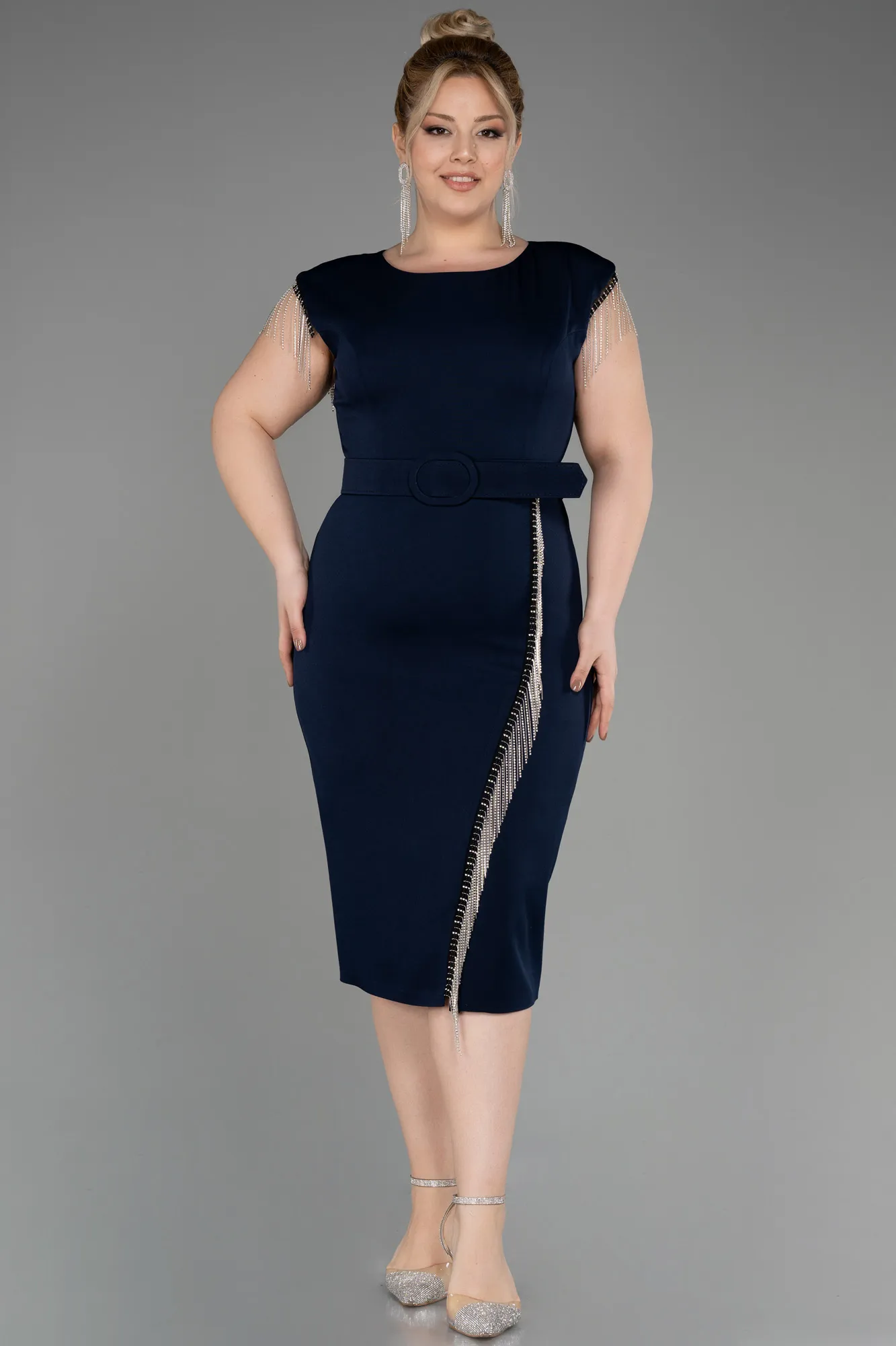 Navy Blue-Midi Plus Size Cocktail Dress ABK2023