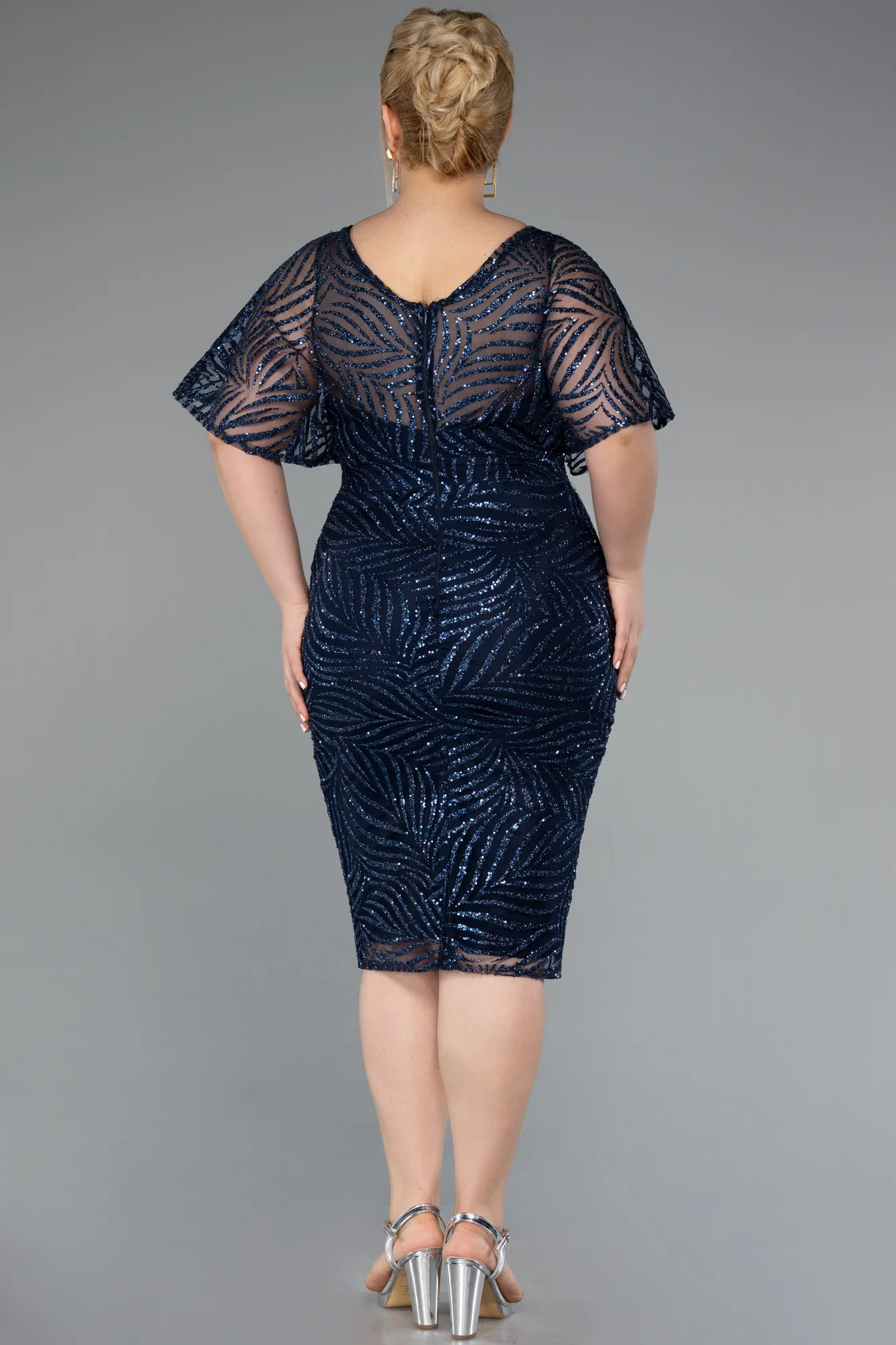 Navy Blue-Midi Plus Size Cocktail Dress ABK2372