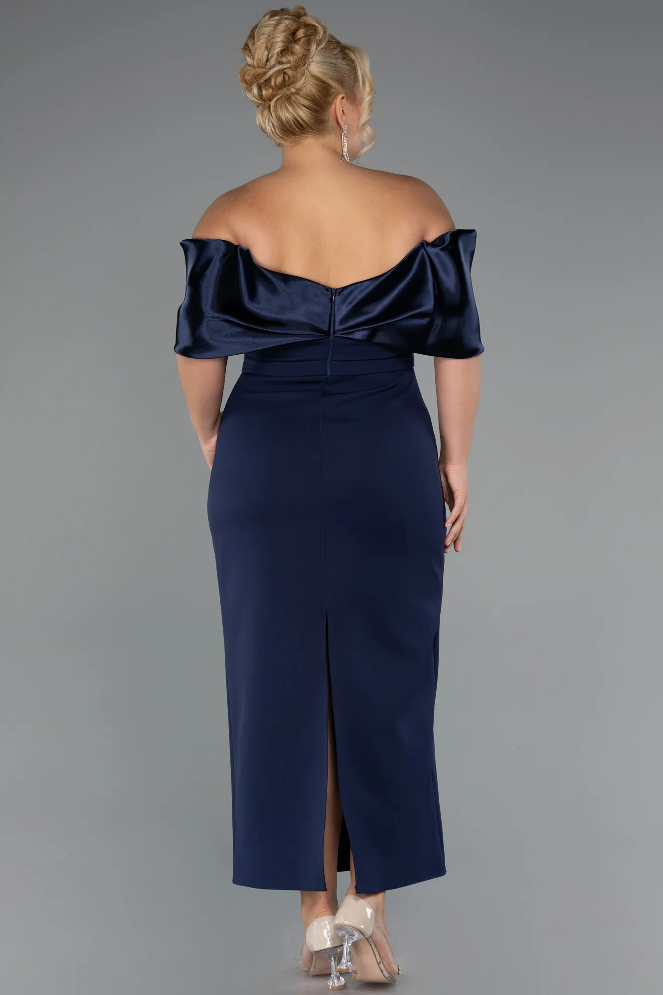 Navy Blue-Midi Plus Size Cocktail Dress ABK2379