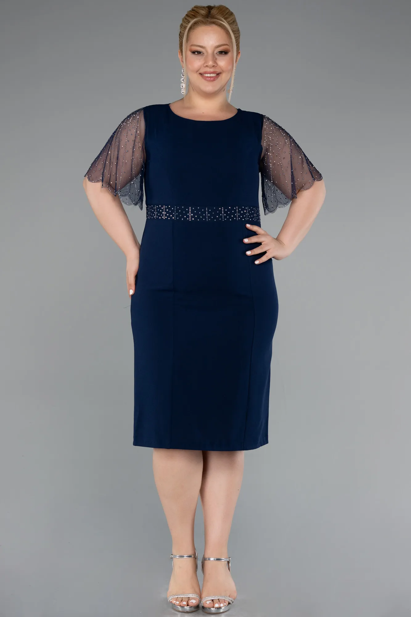 Navy Blue-Midi Plus Size Cocktail Dress ABK2381