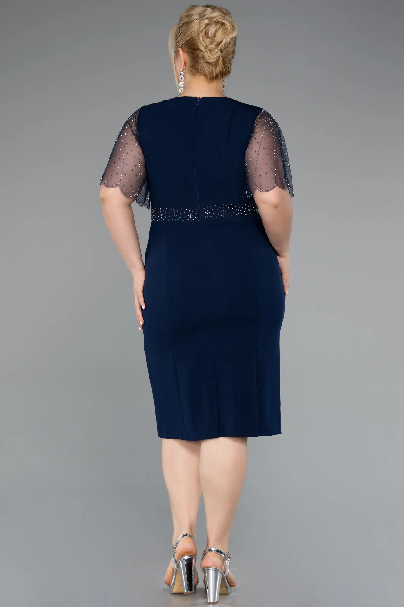 Navy Blue-Midi Plus Size Cocktail Dress ABK2381