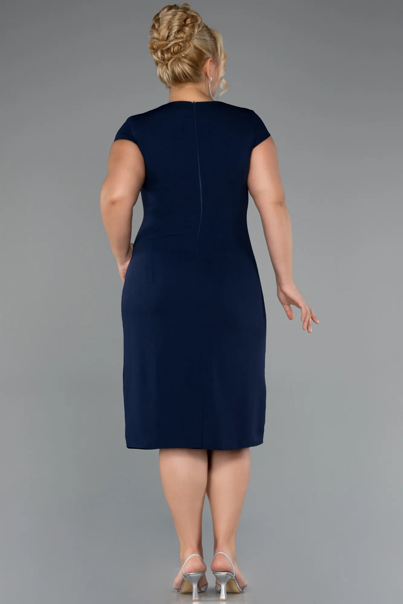 Navy Blue-Midi Plus Size Cocktail Dress ABK2445