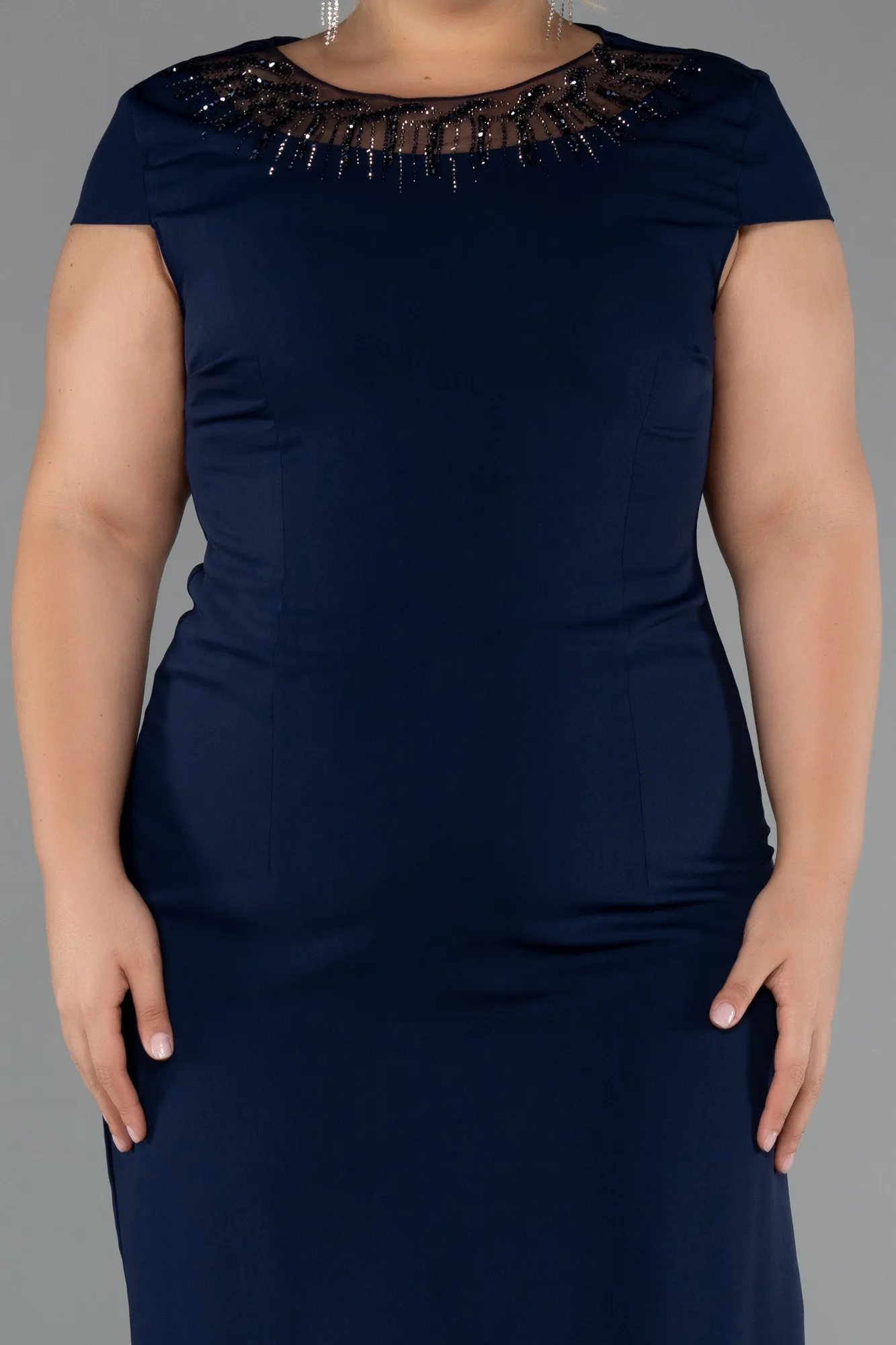 Navy Blue-Midi Plus Size Cocktail Dress ABK2445