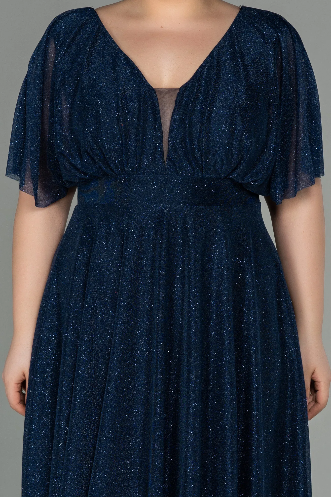 Navy Blue-Midi Plus Size Evening Dress ABK1253