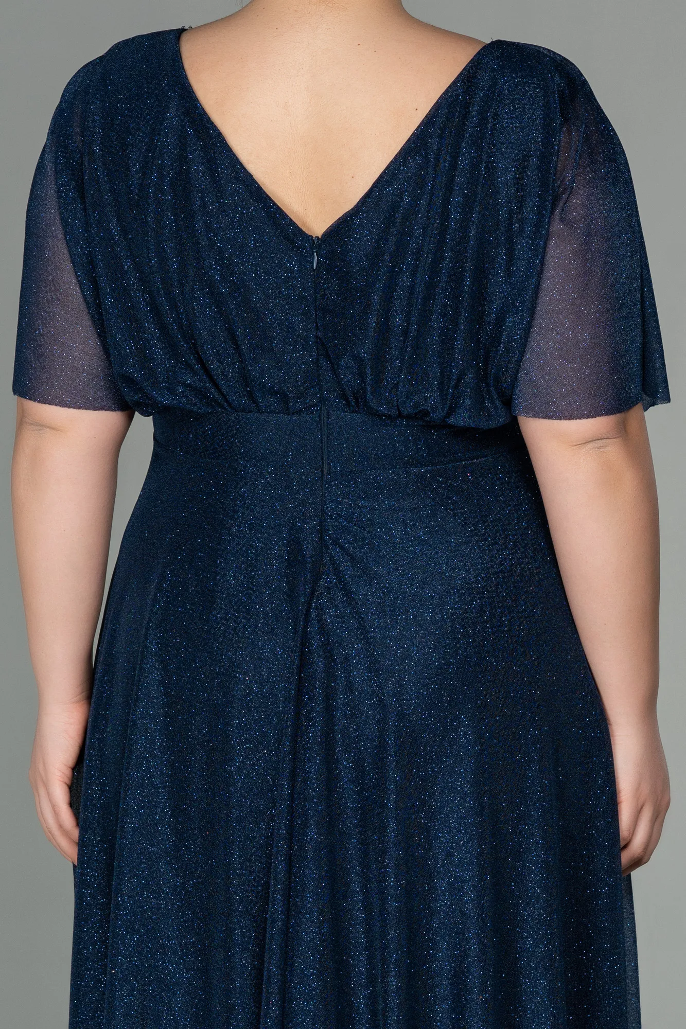 Navy Blue-Midi Plus Size Evening Dress ABK1253