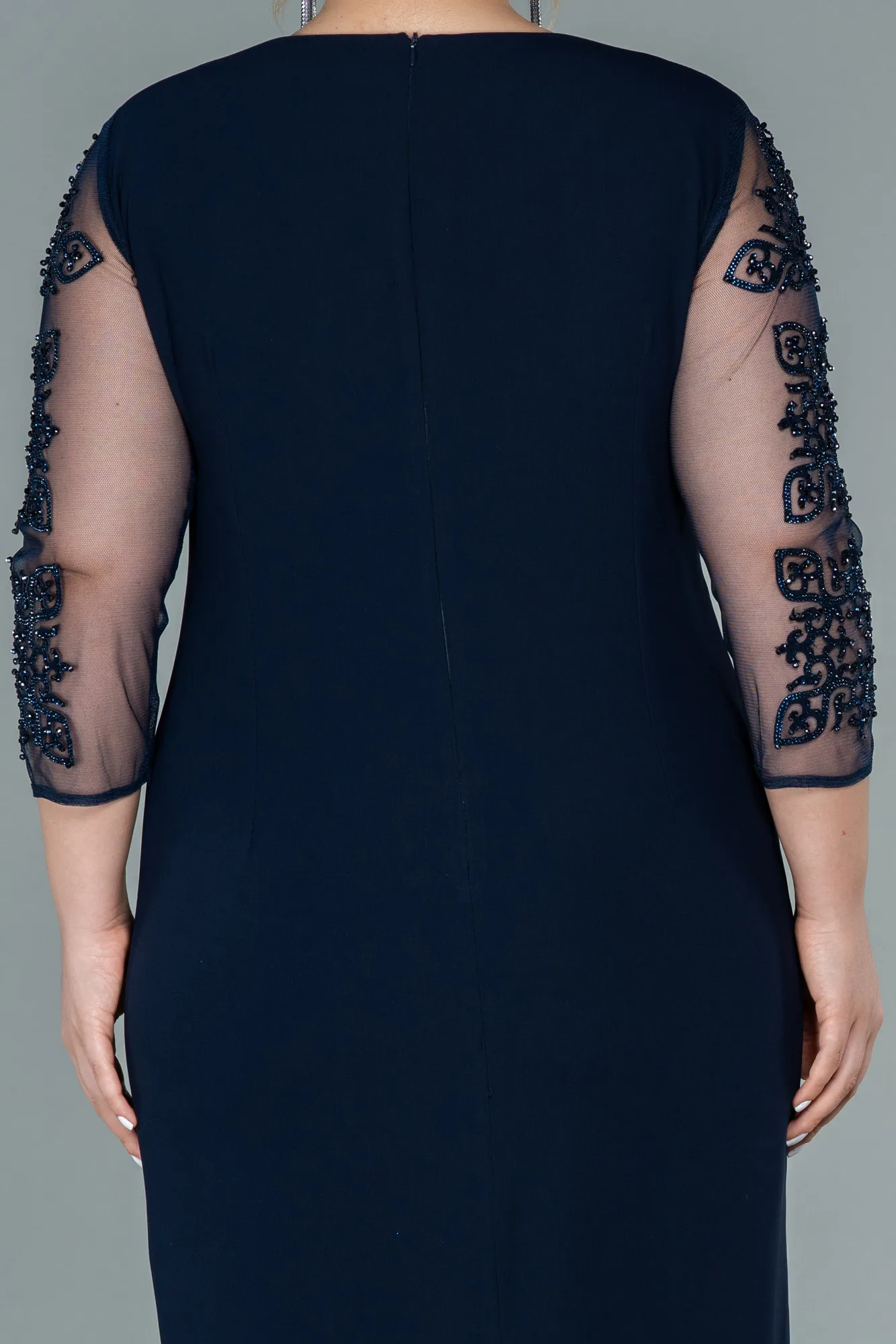 Navy Blue-Midi Plus Size Evening Dress ABK1332