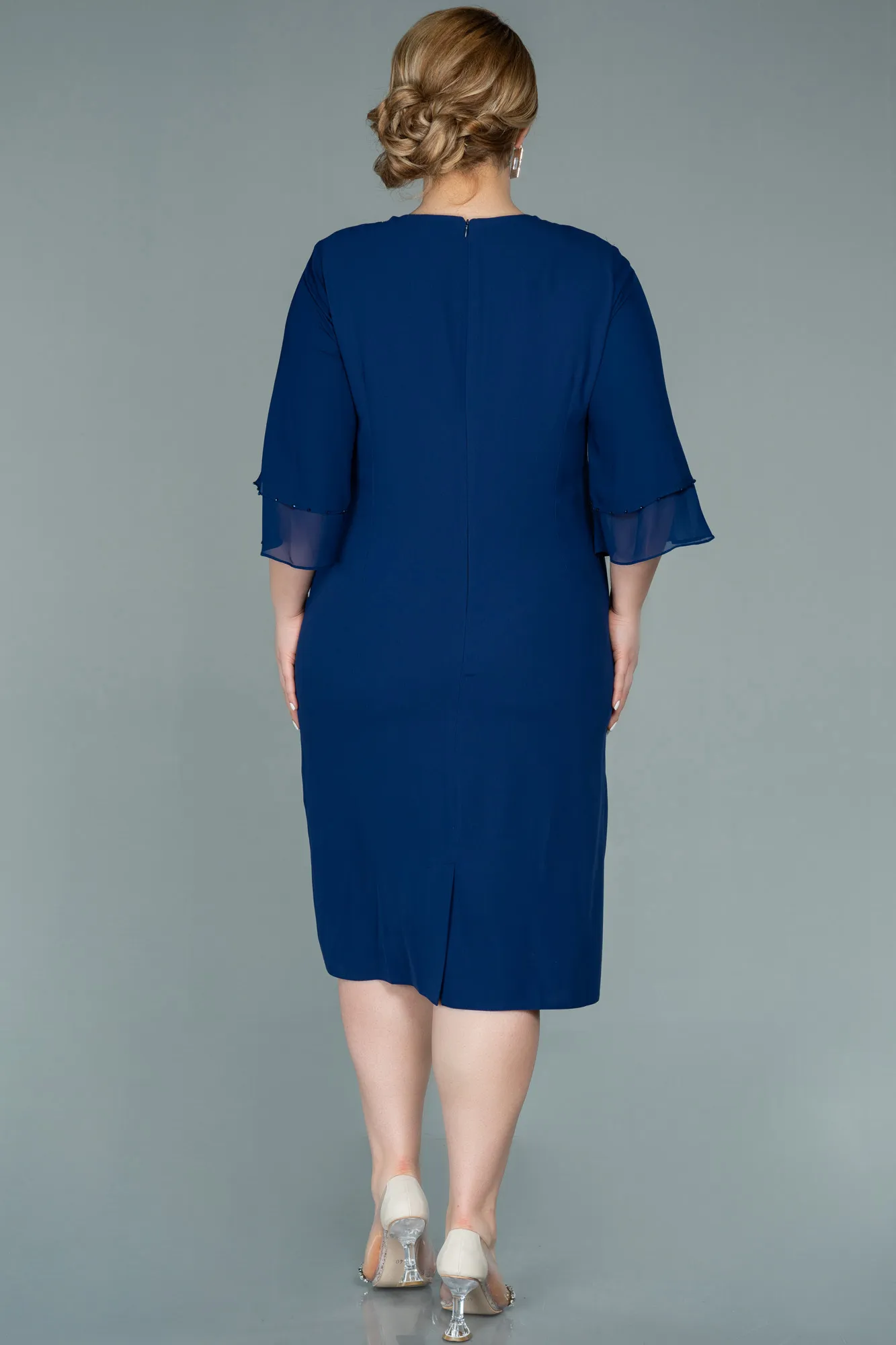 Navy Blue-Midi Plus Size Evening Dress ABK1334