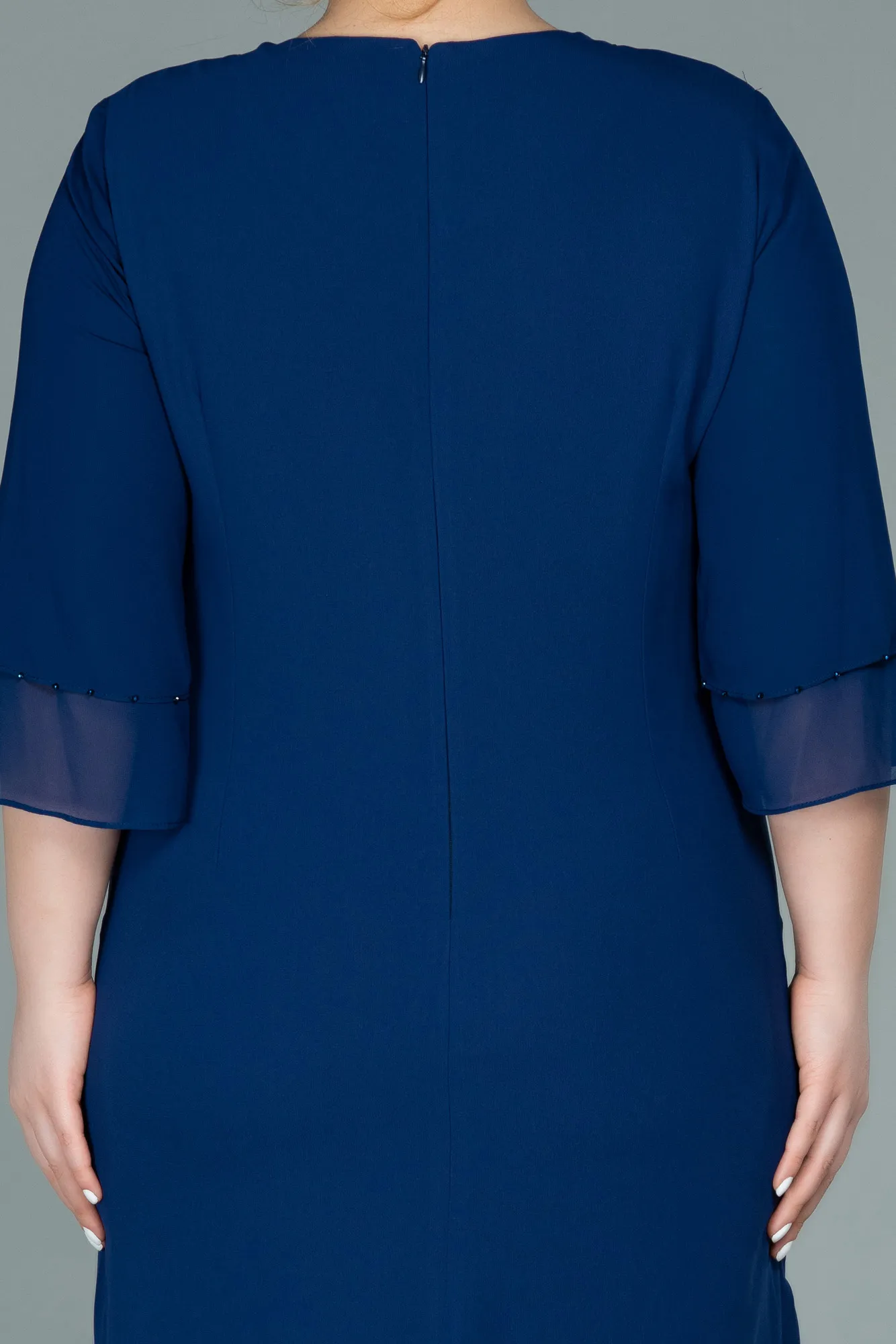 Navy Blue-Midi Plus Size Evening Dress ABK1334