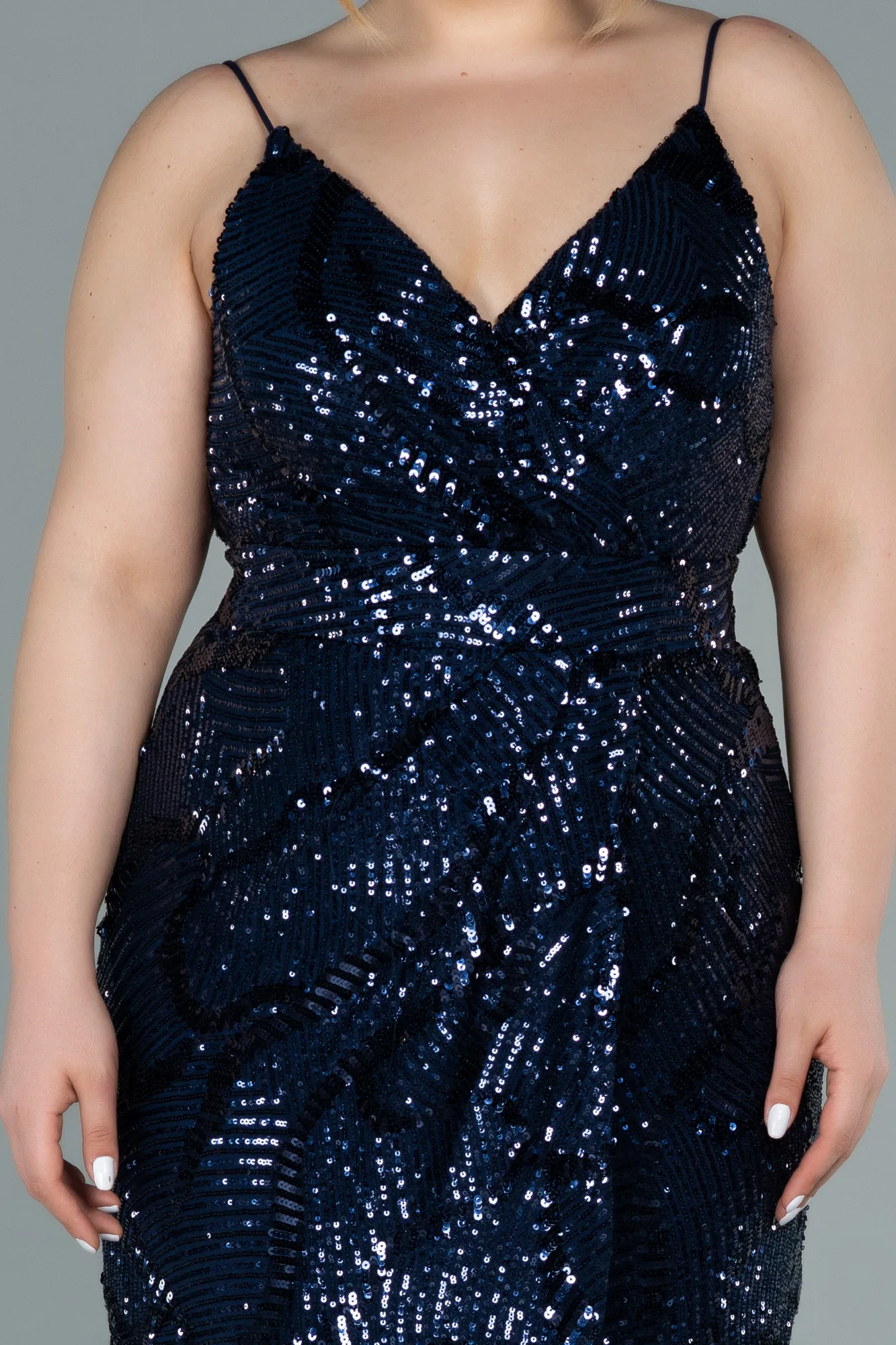 Navy Blue-Midi Plus Size Evening Dress ABK1349