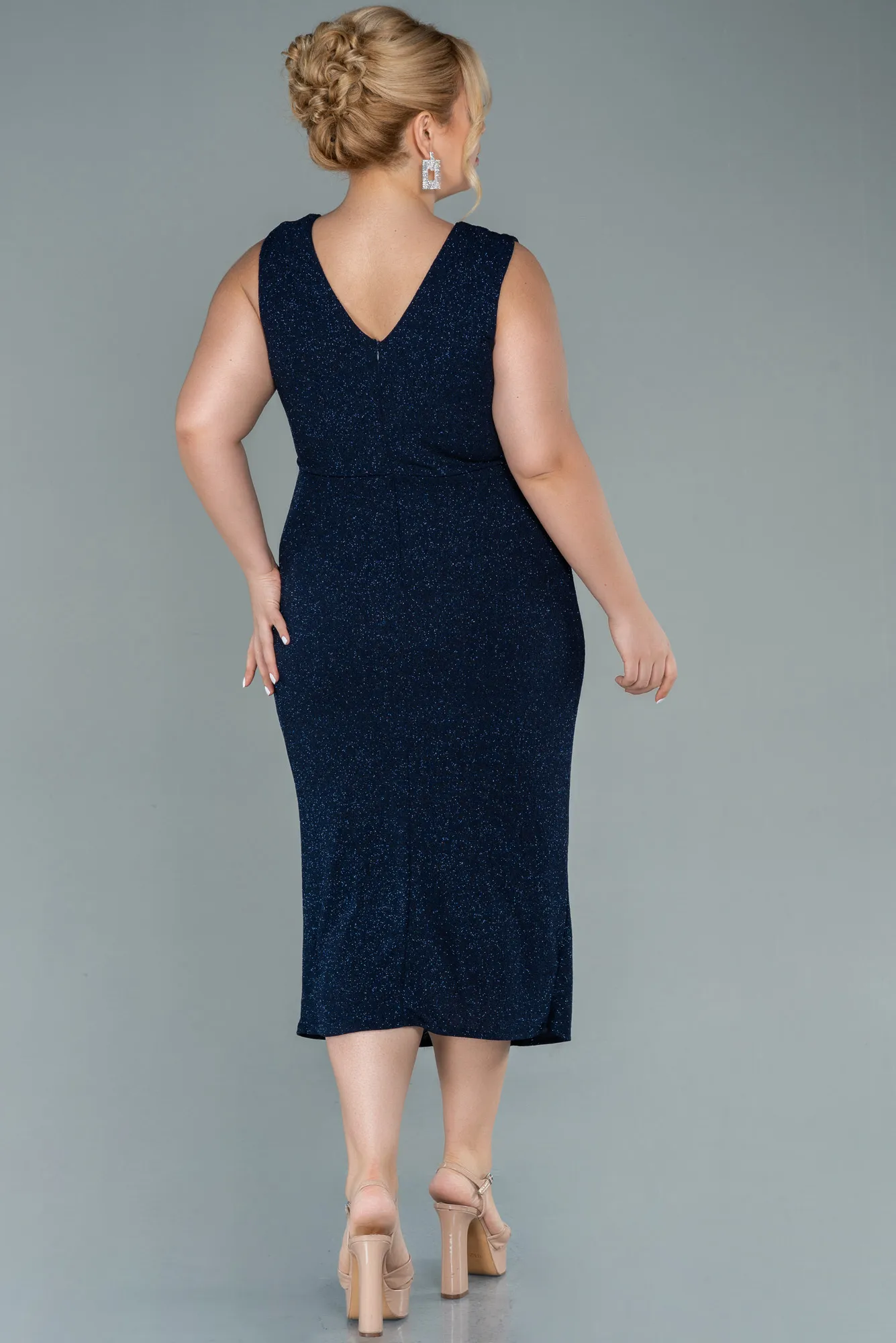 Navy Blue-Midi Plus Size Evening Dress ABK1492