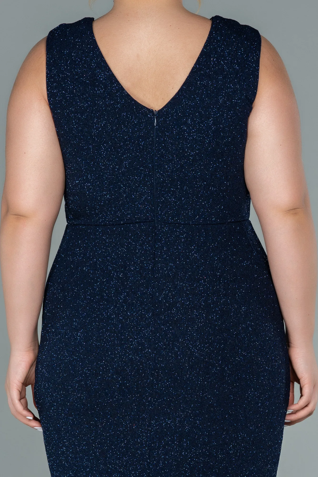 Navy Blue-Midi Plus Size Evening Dress ABK1492
