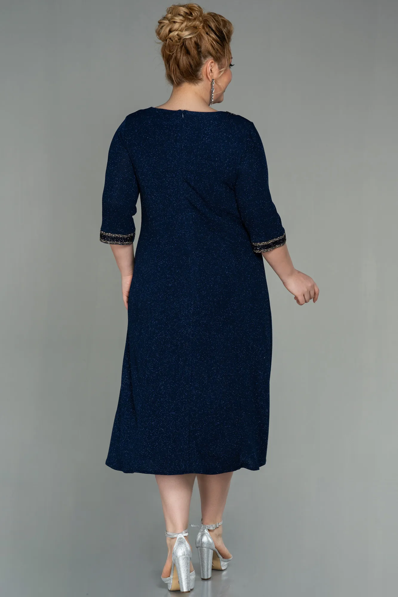 Navy Blue-Midi Plus Size Evening Dress ABK1595