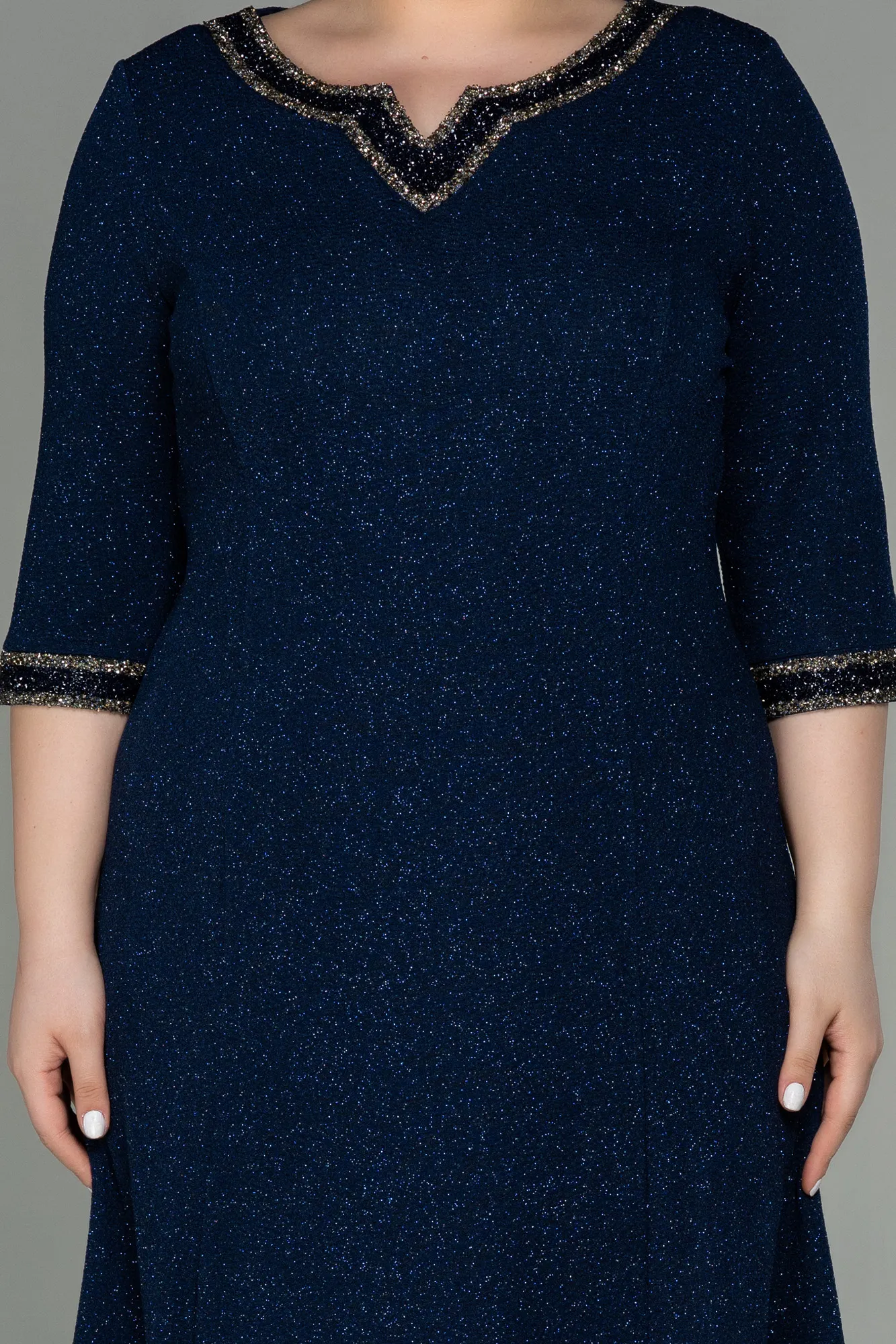Navy Blue-Midi Plus Size Evening Dress ABK1595