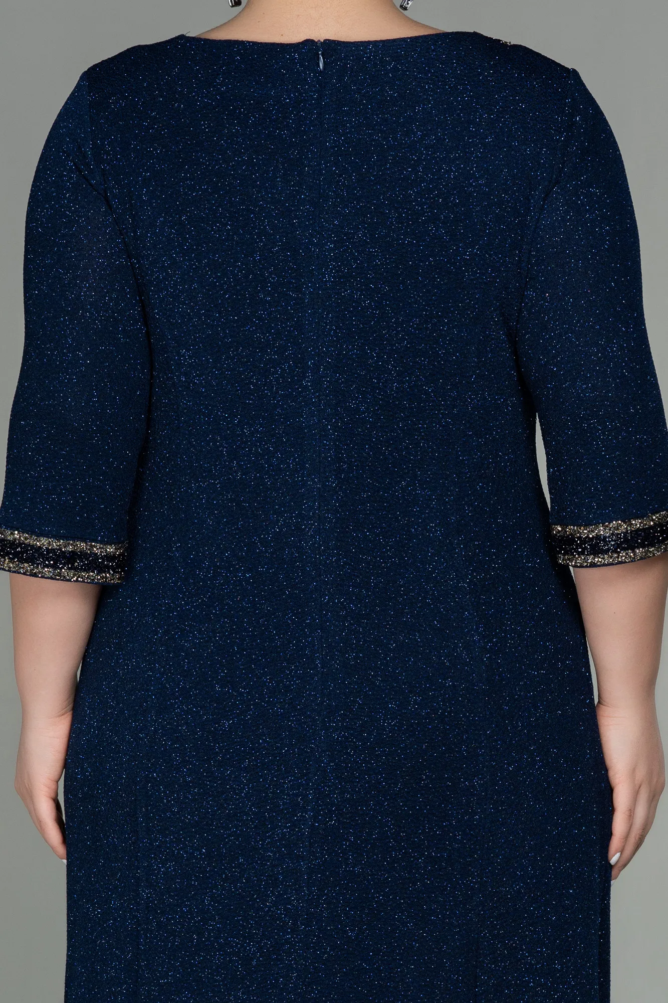 Navy Blue-Midi Plus Size Evening Dress ABK1595