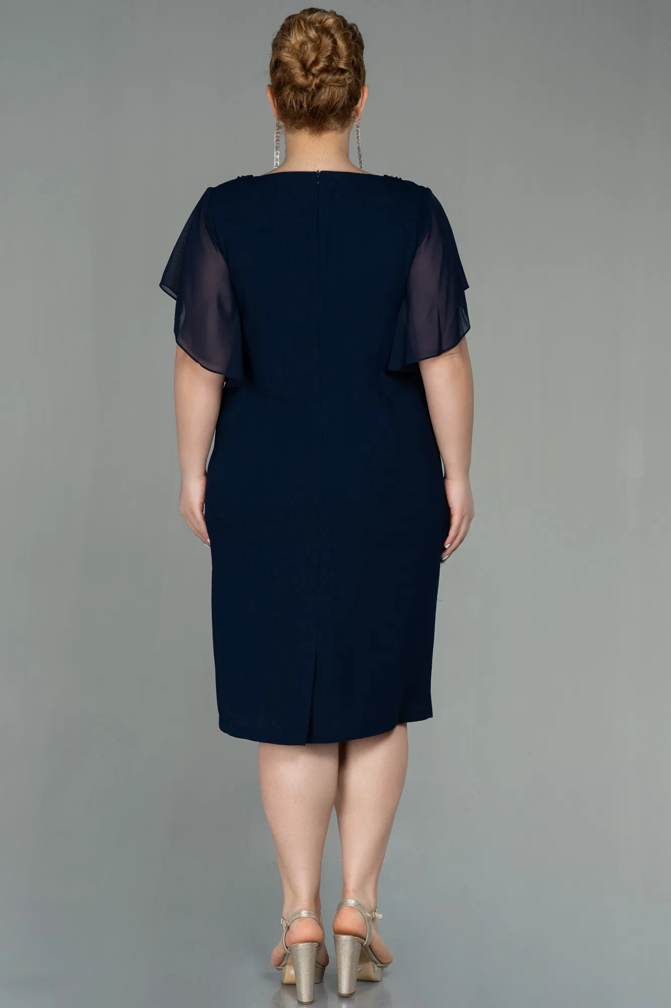 Navy Blue-Midi Plus Size Evening Dress ABK1626