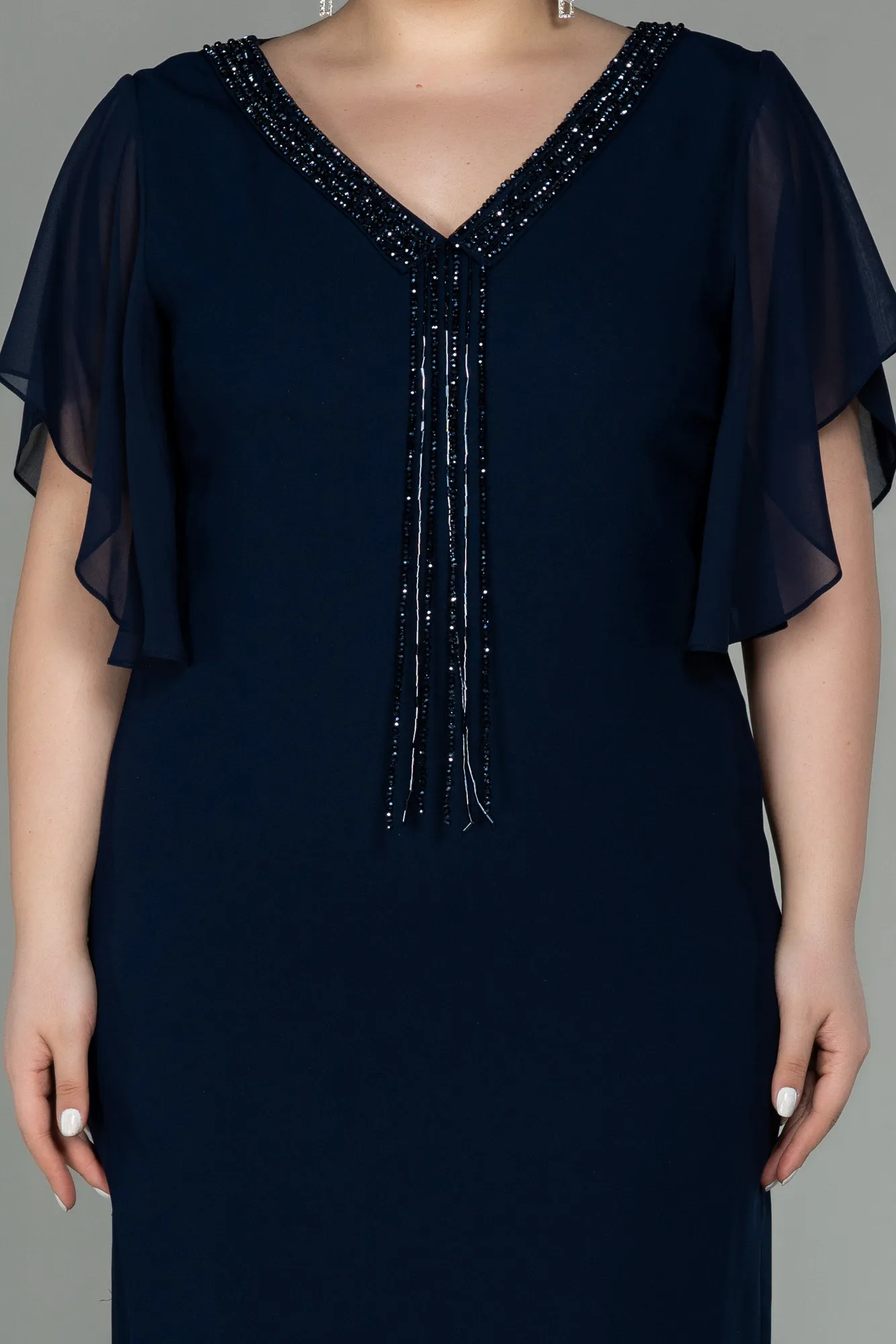 Navy Blue-Midi Plus Size Evening Dress ABK1626