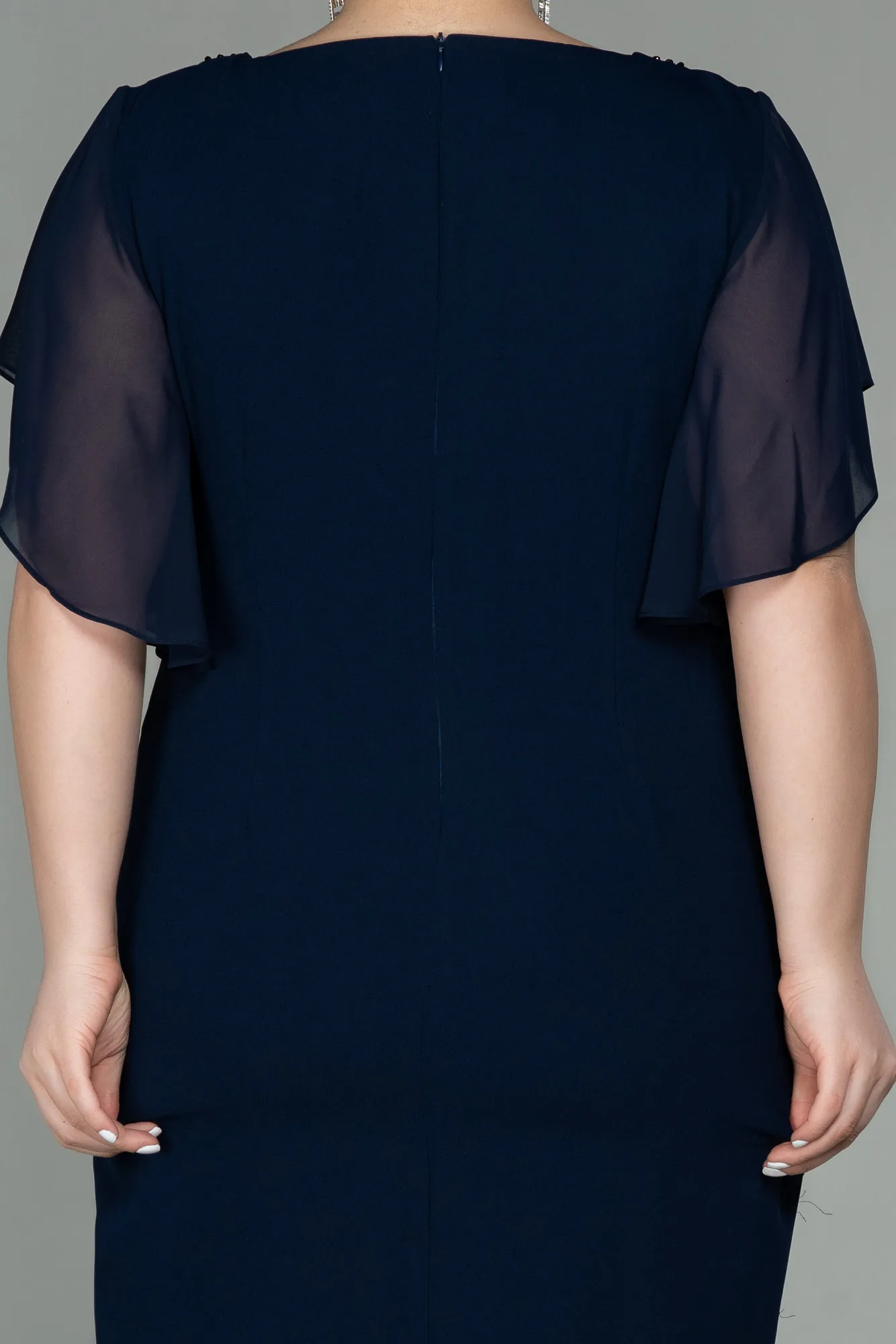 Navy Blue-Midi Plus Size Evening Dress ABK1626