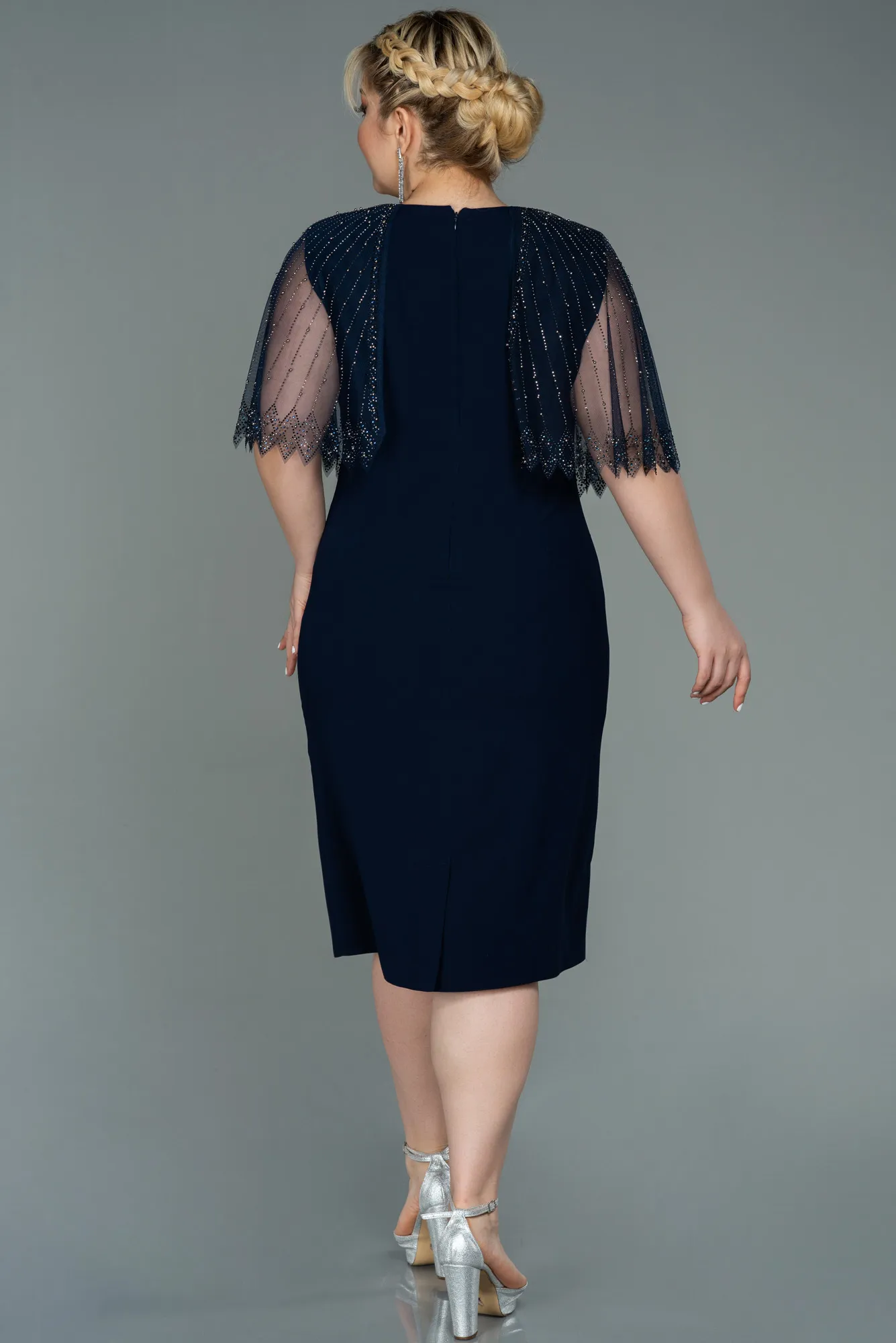 Navy Blue-Midi Plus Size Evening Dress ABK1662