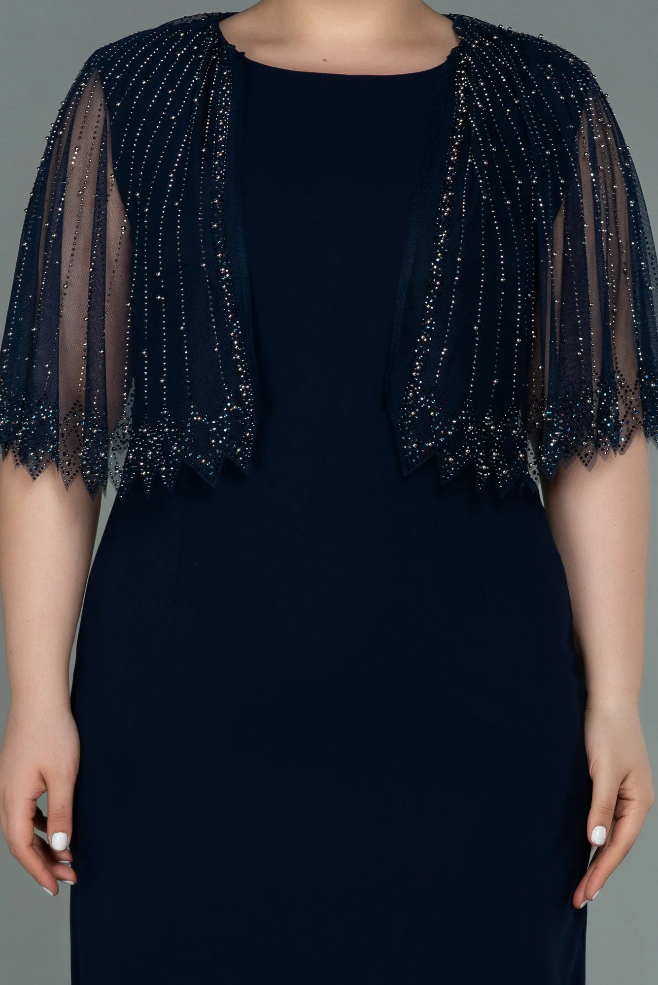 Navy Blue-Midi Plus Size Evening Dress ABK1662