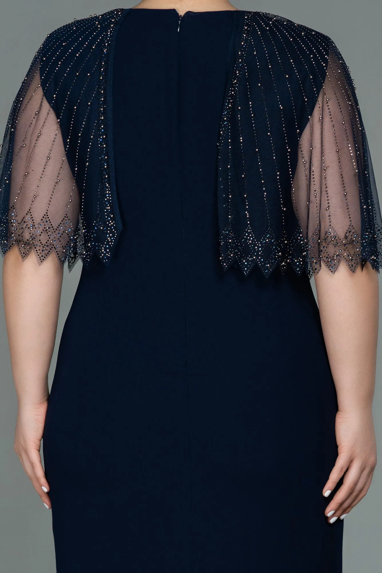 Navy Blue-Midi Plus Size Evening Dress ABK1662