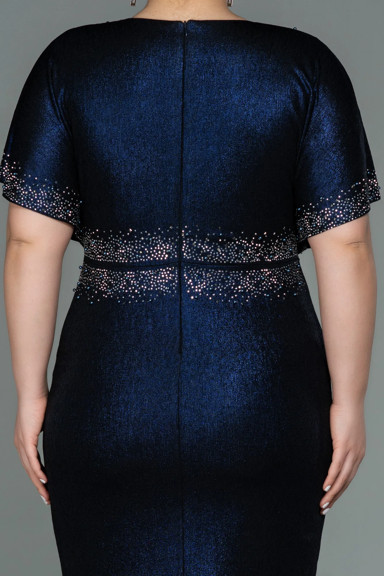 Navy Blue-Midi Plus Size Evening Dress ABK1683