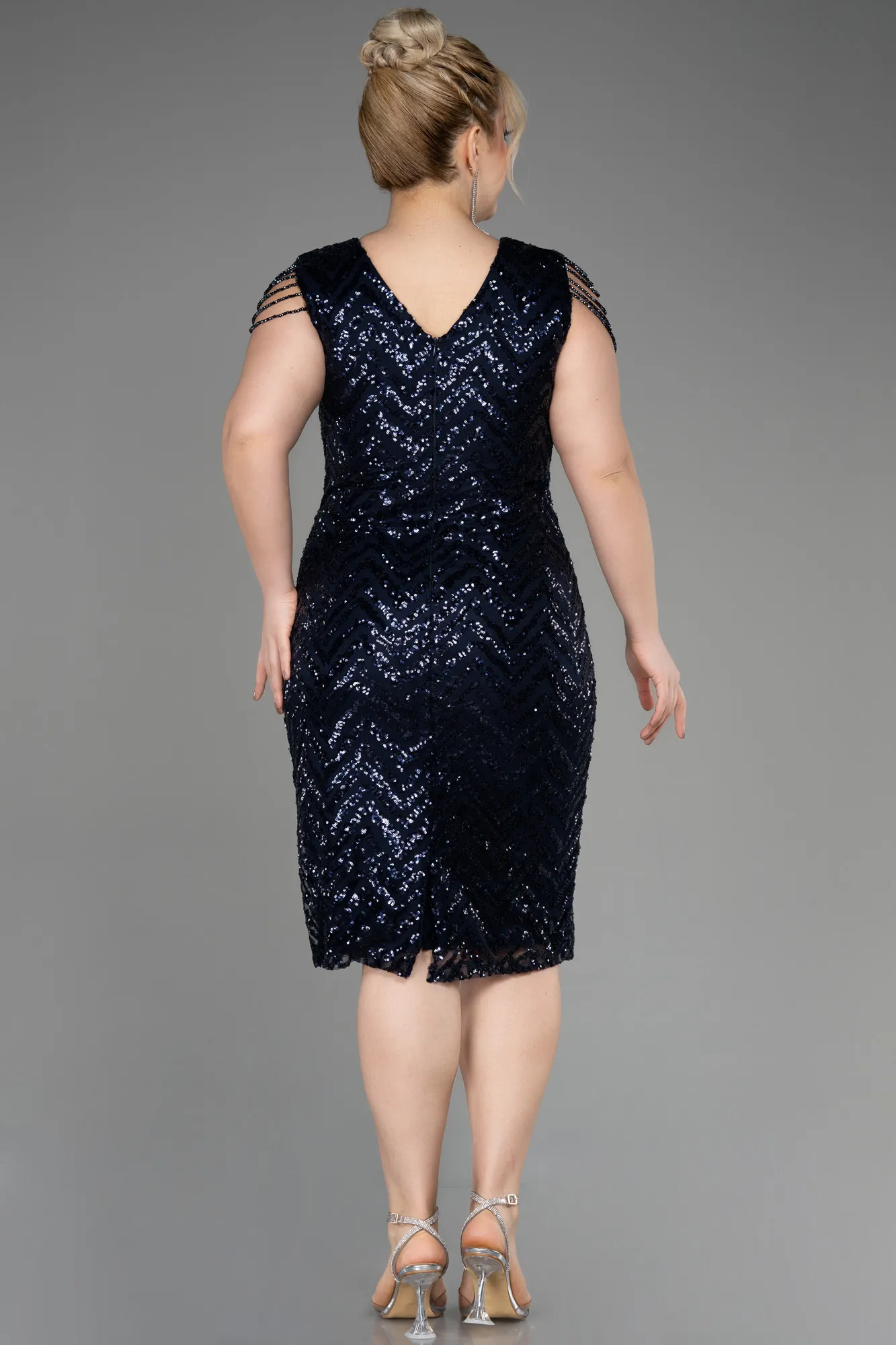 Navy Blue-Midi Plus Size Evening Dress ABK1730