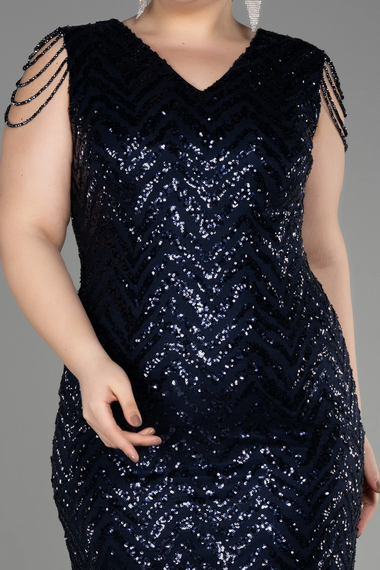 Navy Blue-Midi Plus Size Evening Dress ABK1730