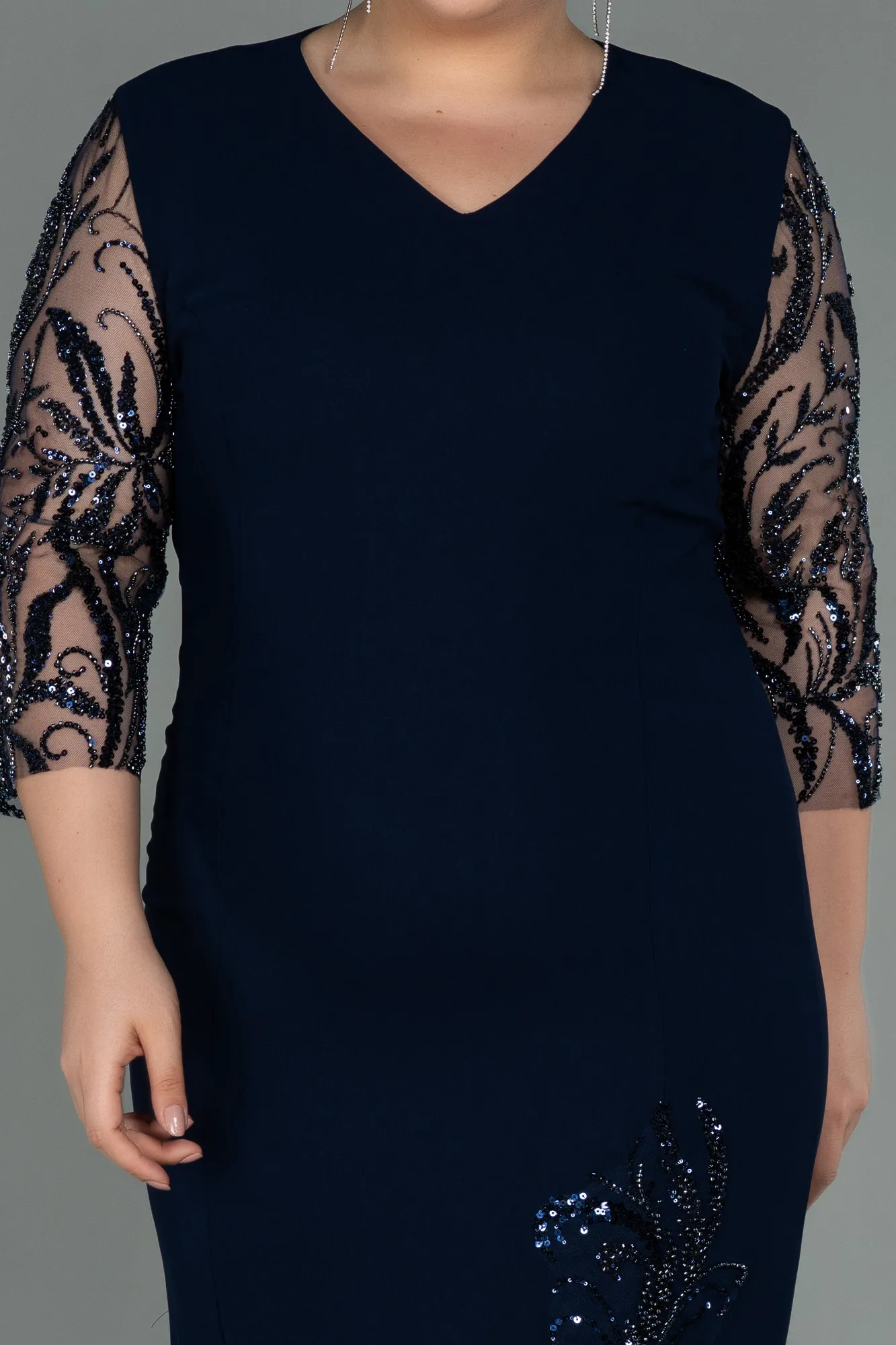 Navy Blue-Midi Plus Size Evening Dress ABK1783