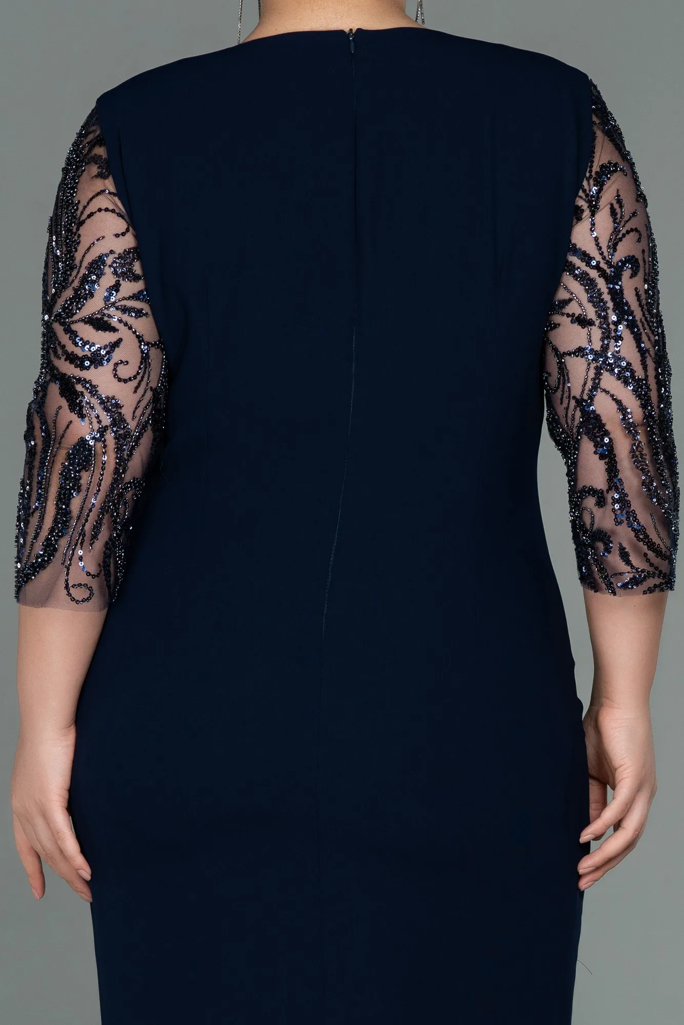 Navy Blue-Midi Plus Size Evening Dress ABK1783