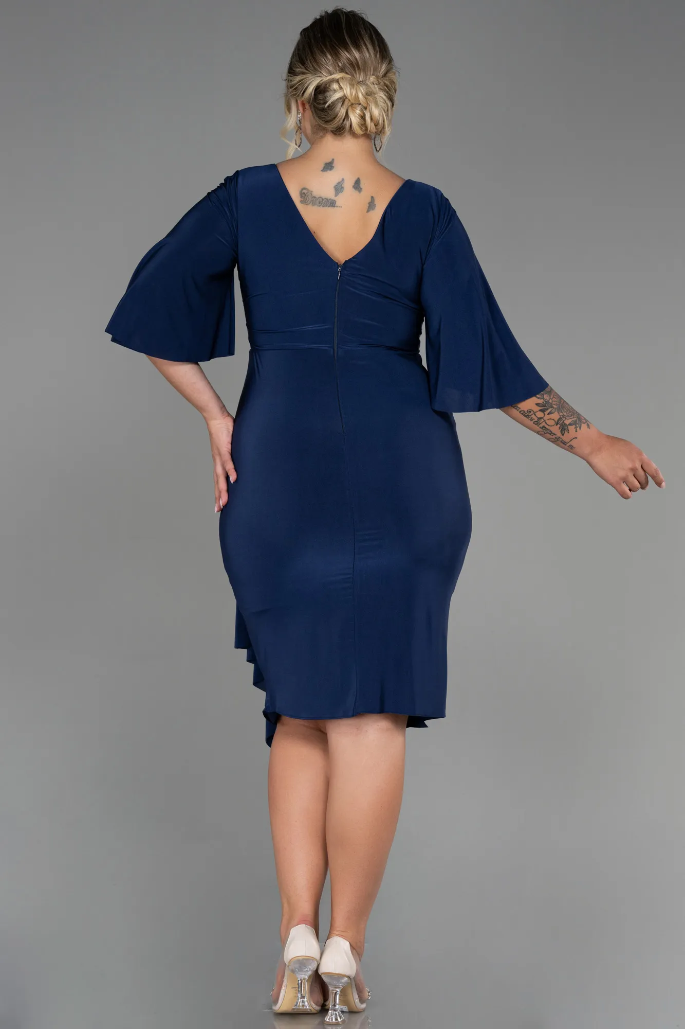 Navy Blue-Midi Plus Size Evening Dress ABK1801