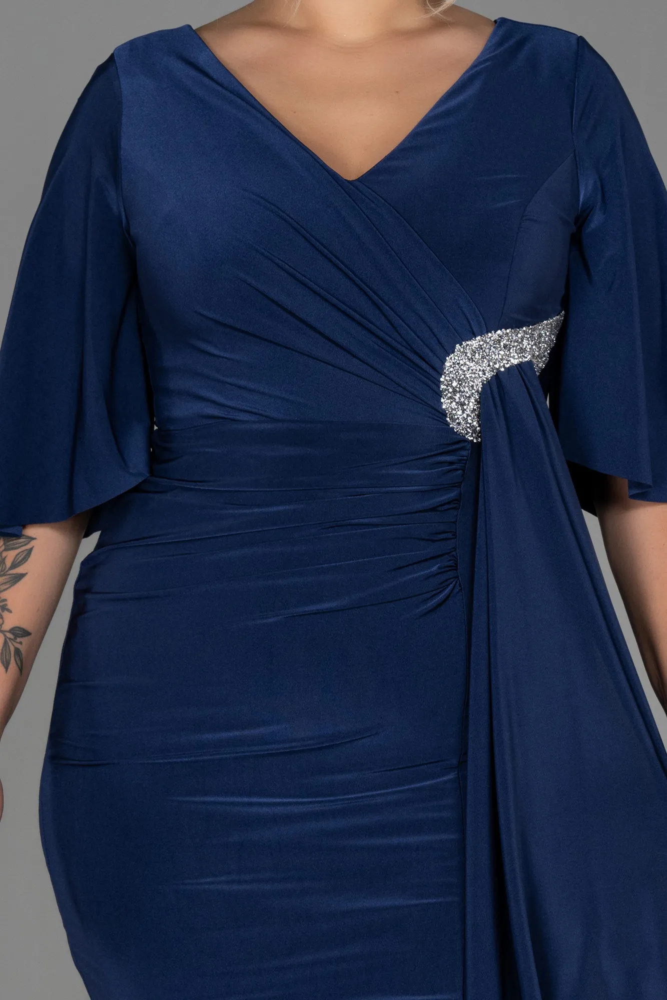 Navy Blue-Midi Plus Size Evening Dress ABK1801