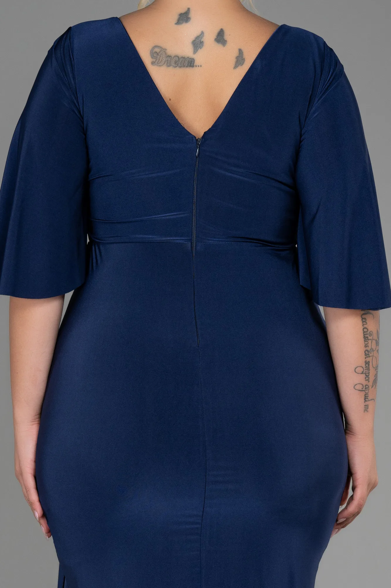 Navy Blue-Midi Plus Size Evening Dress ABK1801