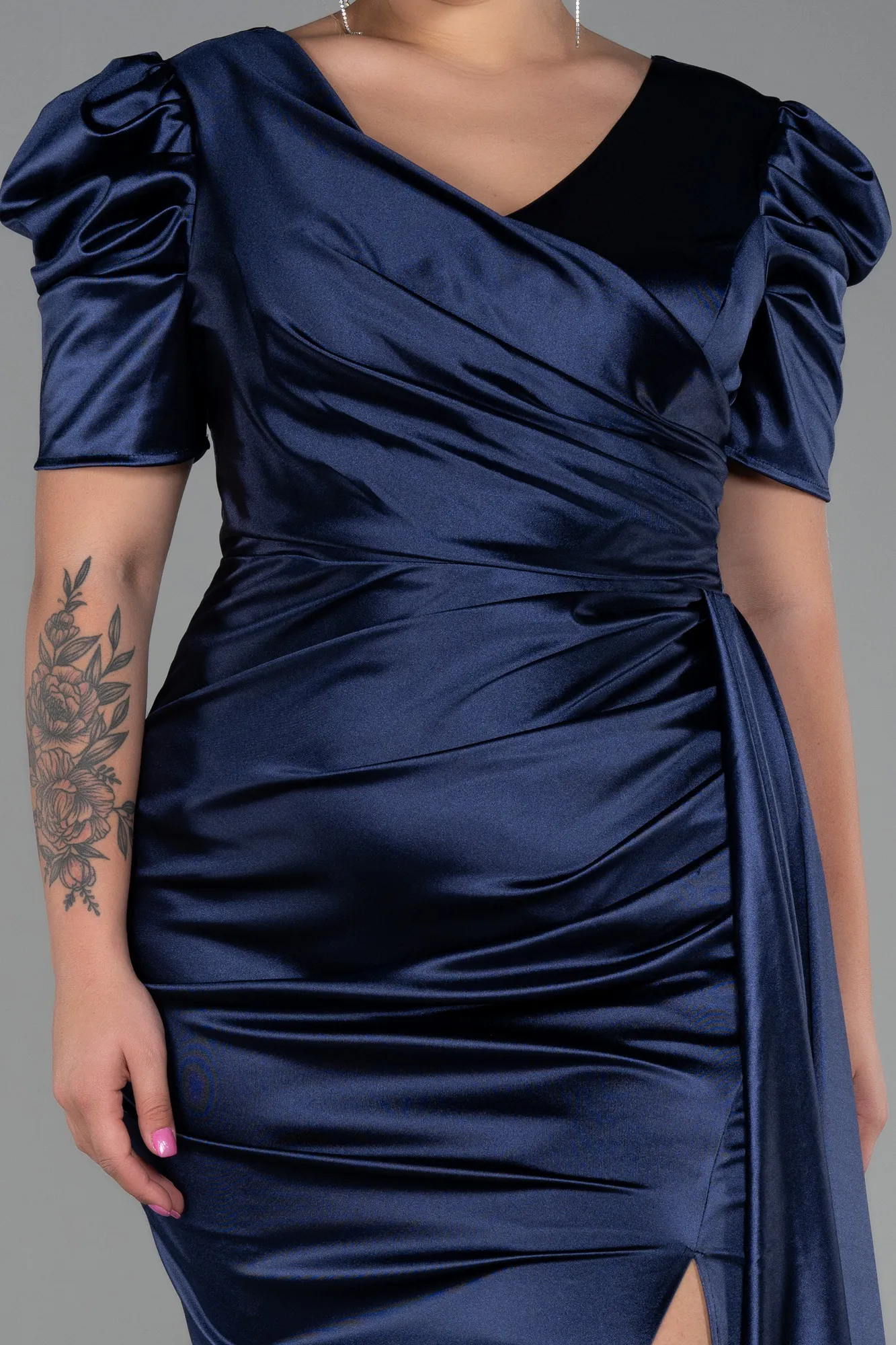 Navy Blue-Midi Plus Size Evening Dress ABK1812
