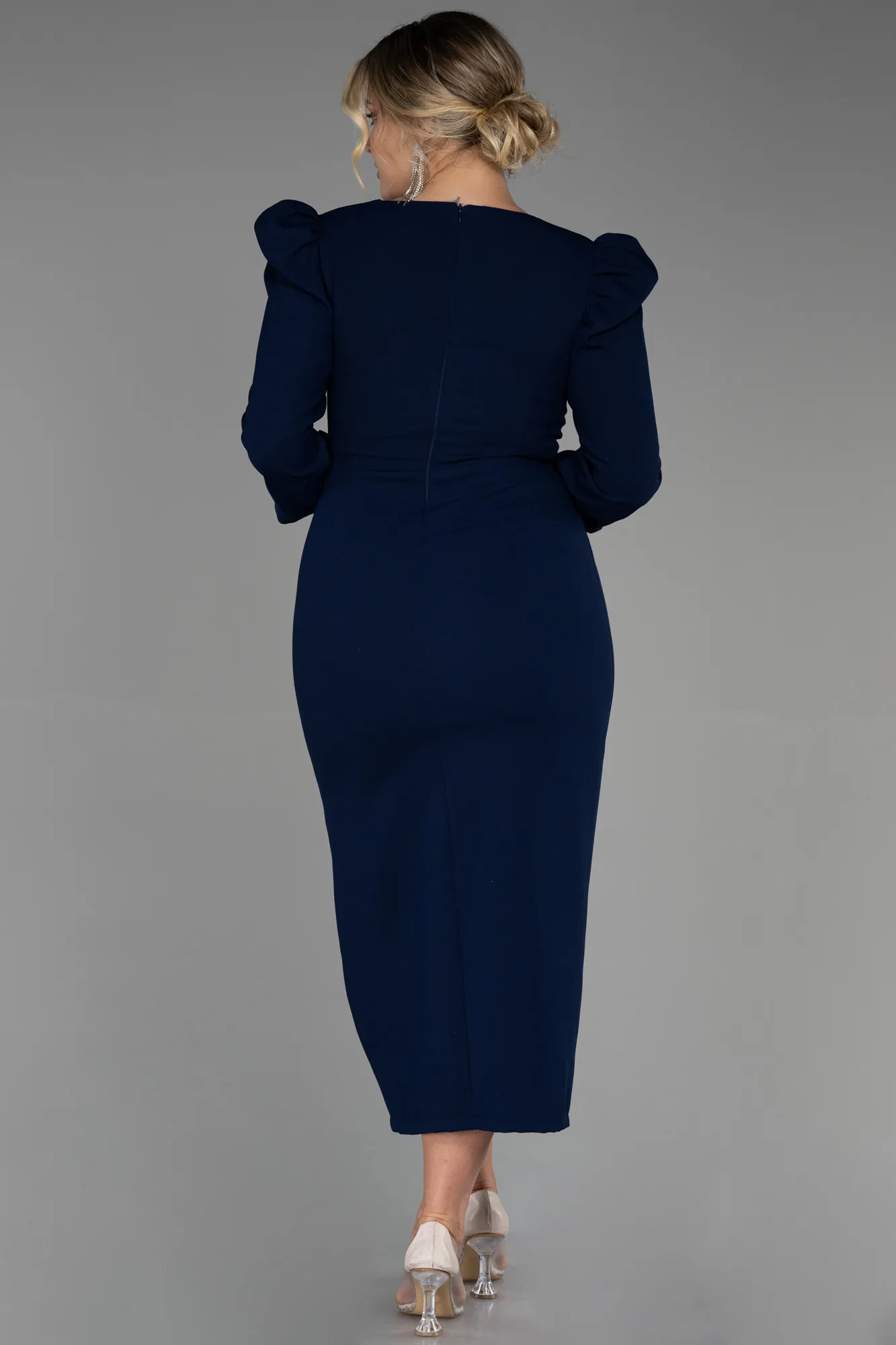 Navy Blue-Midi Plus Size Evening Dress ABK1822