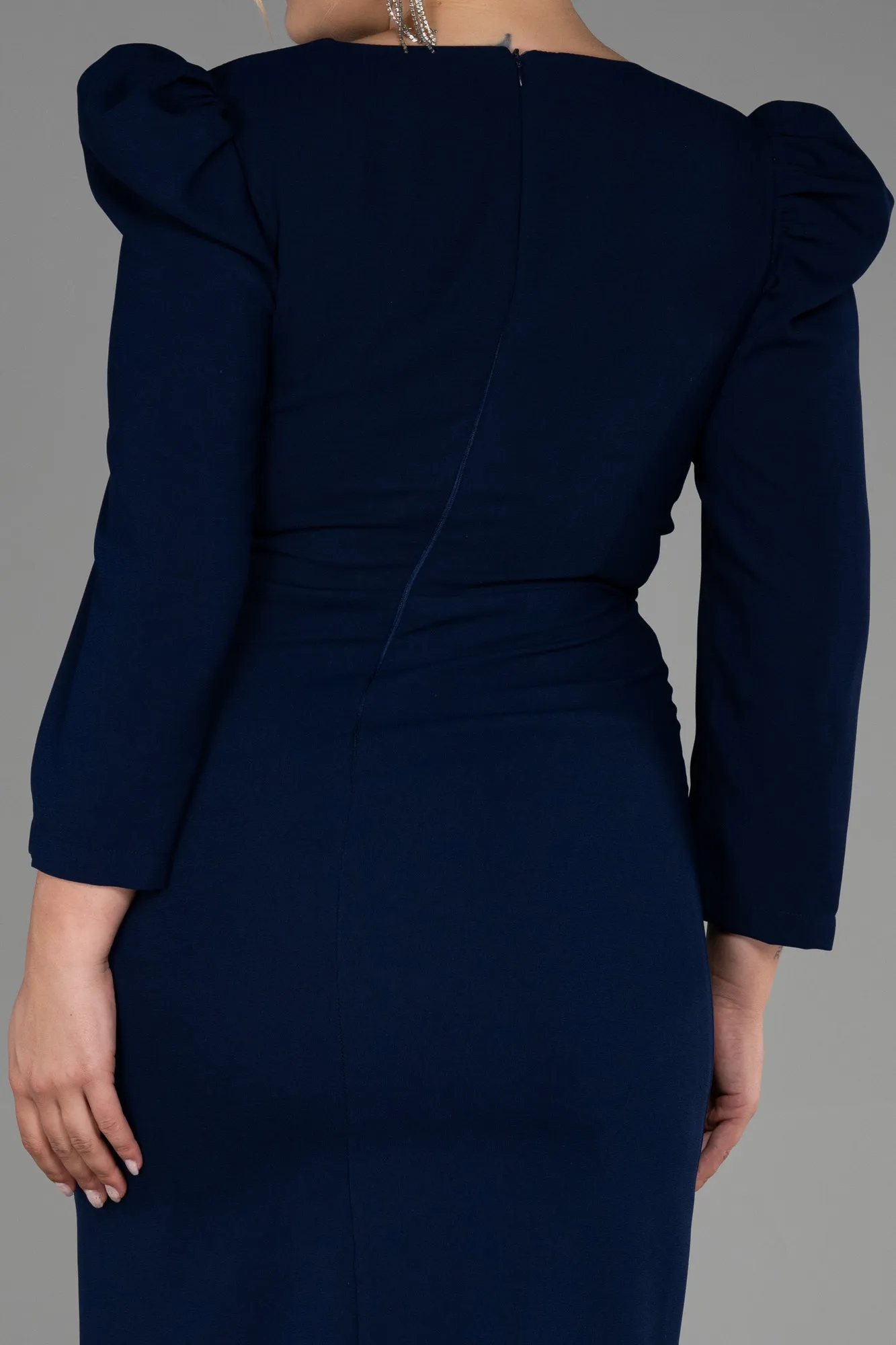 Navy Blue-Midi Plus Size Evening Dress ABK1822