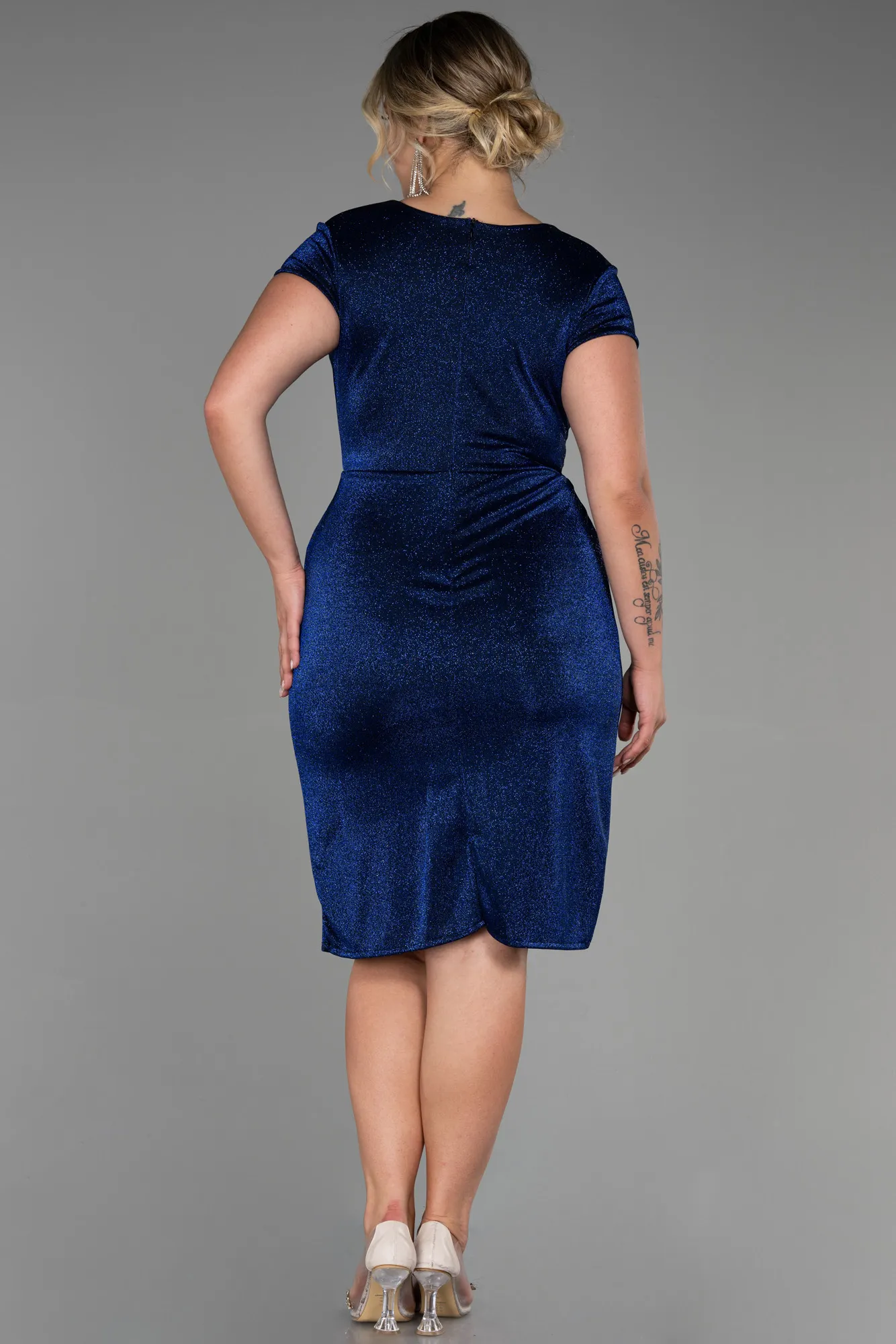 Navy Blue-Midi Plus Size Evening Dress ABK1823
