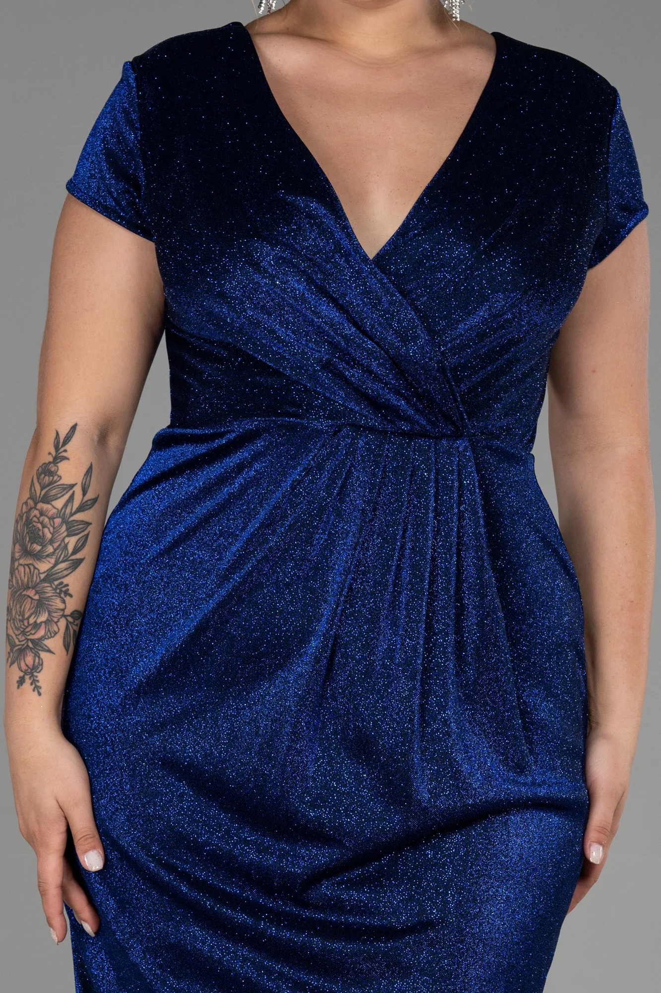 Navy Blue-Midi Plus Size Evening Dress ABK1823