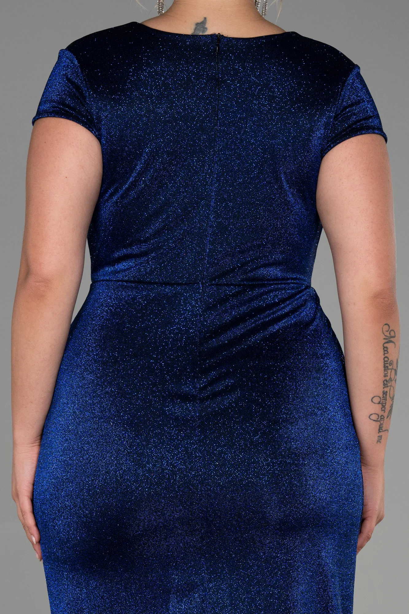 Navy Blue-Midi Plus Size Evening Dress ABK1823