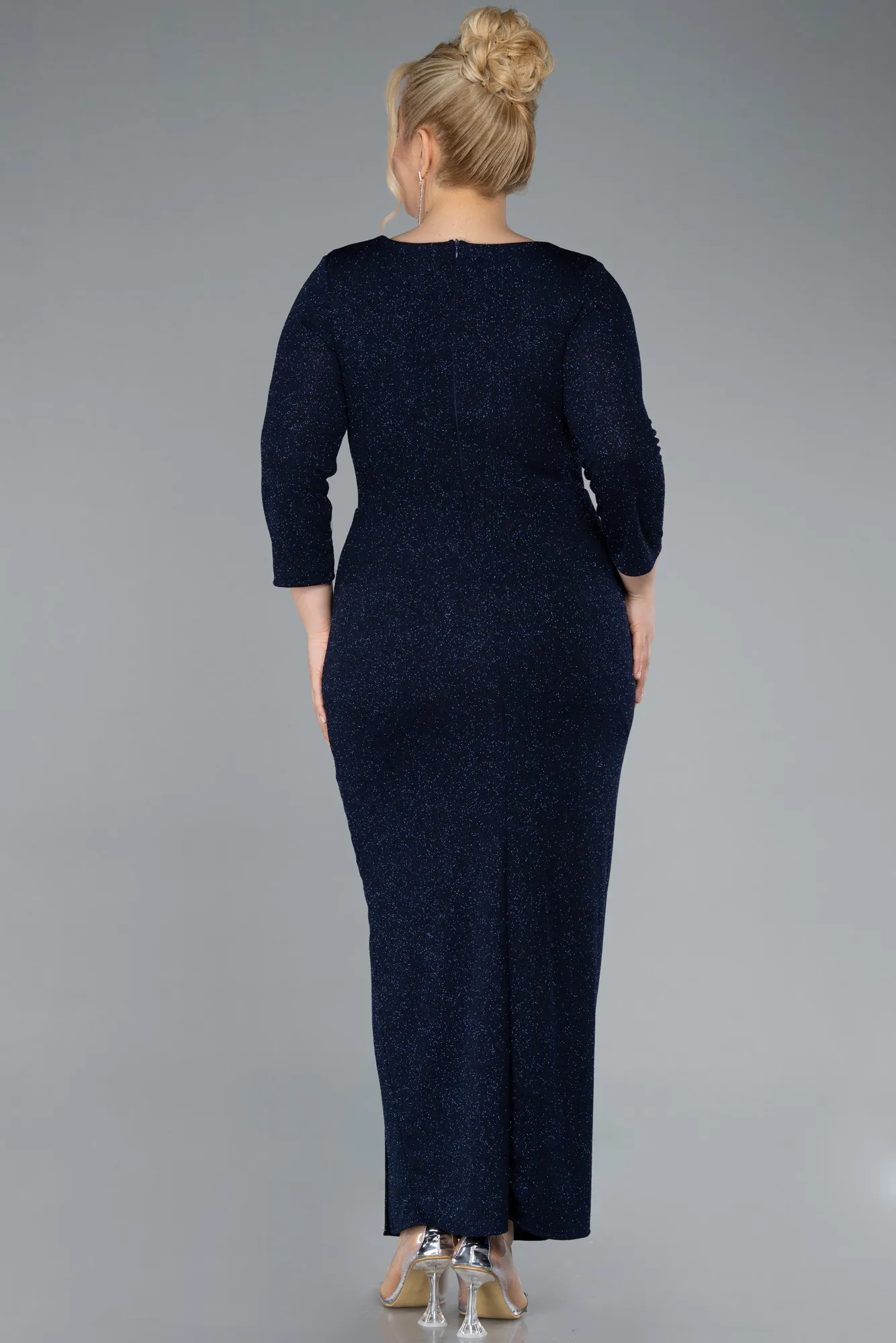 Navy Blue-Midi Plus Size Evening Dress ABK2246