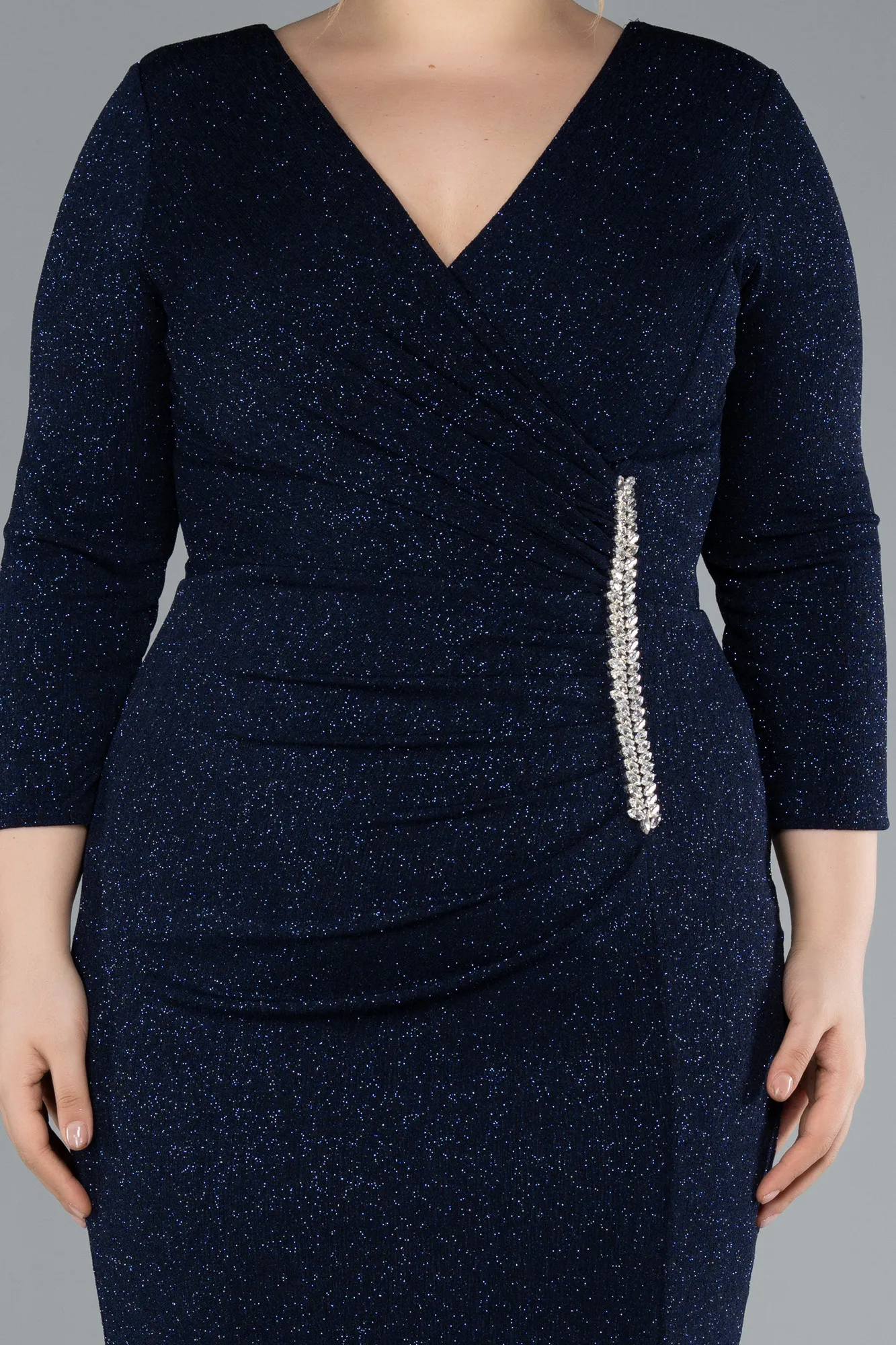 Navy Blue-Midi Plus Size Evening Dress ABK2246