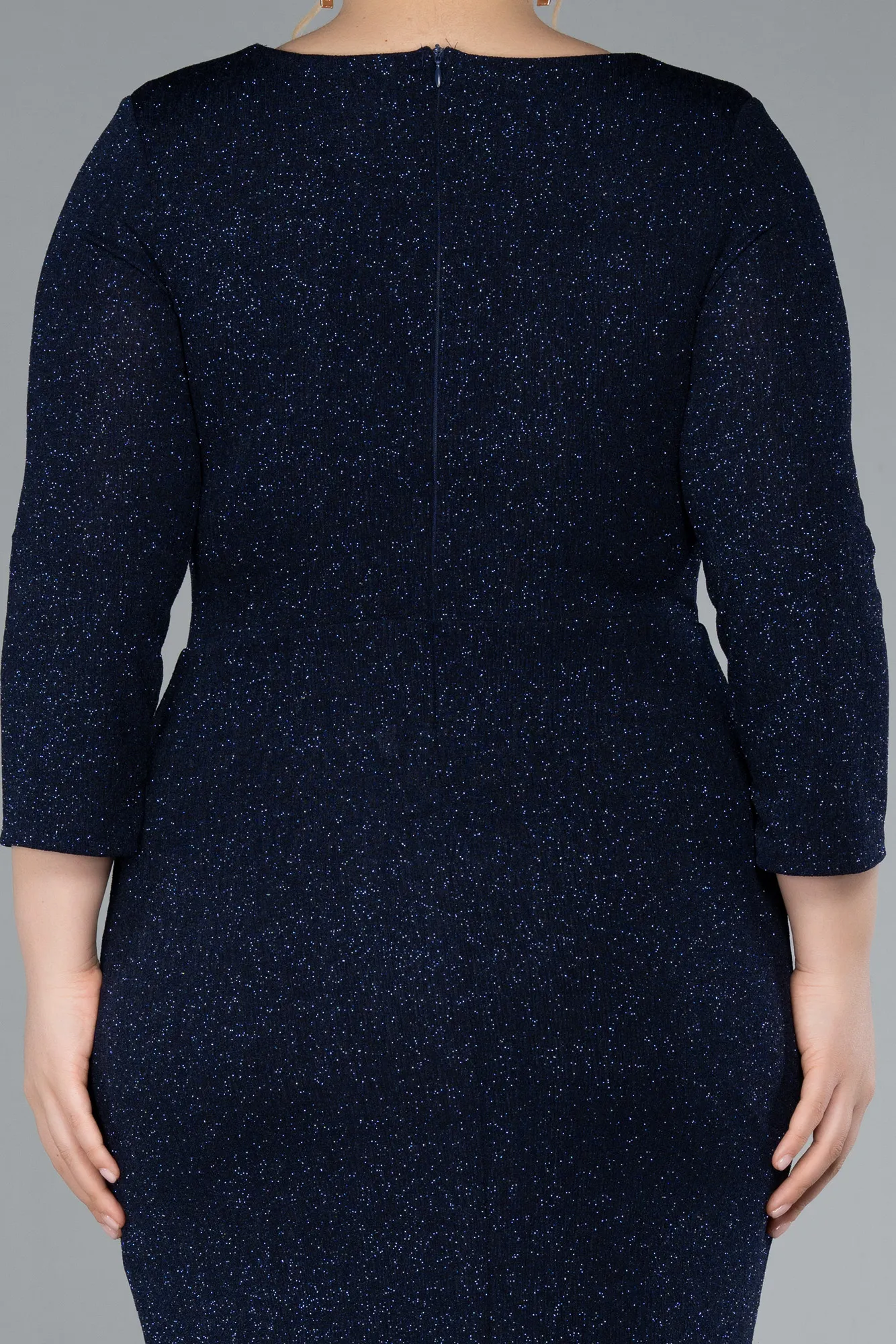 Navy Blue-Midi Plus Size Evening Dress ABK2246