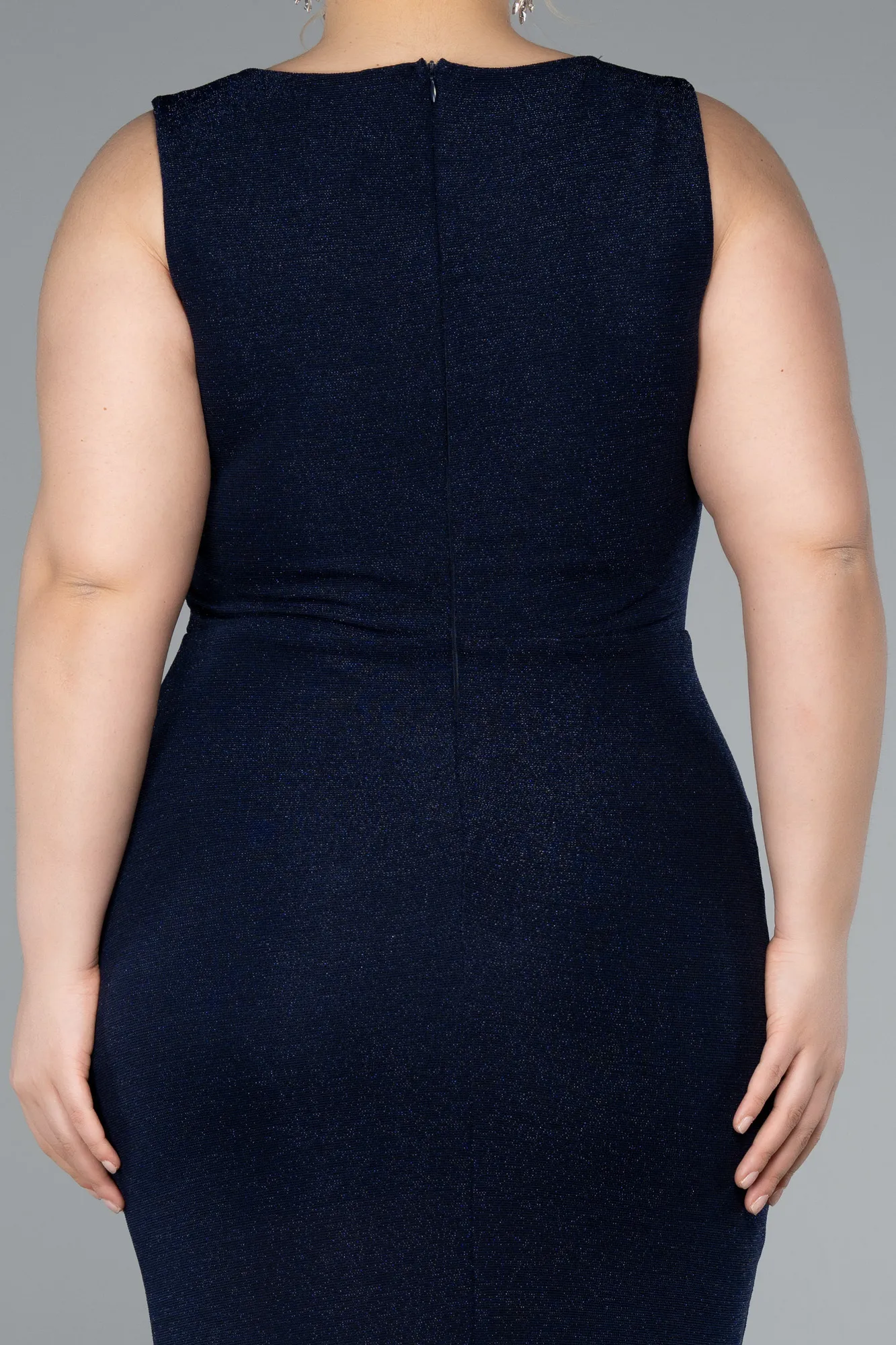 Navy Blue-Midi Plus Size Evening Dress ABK2338