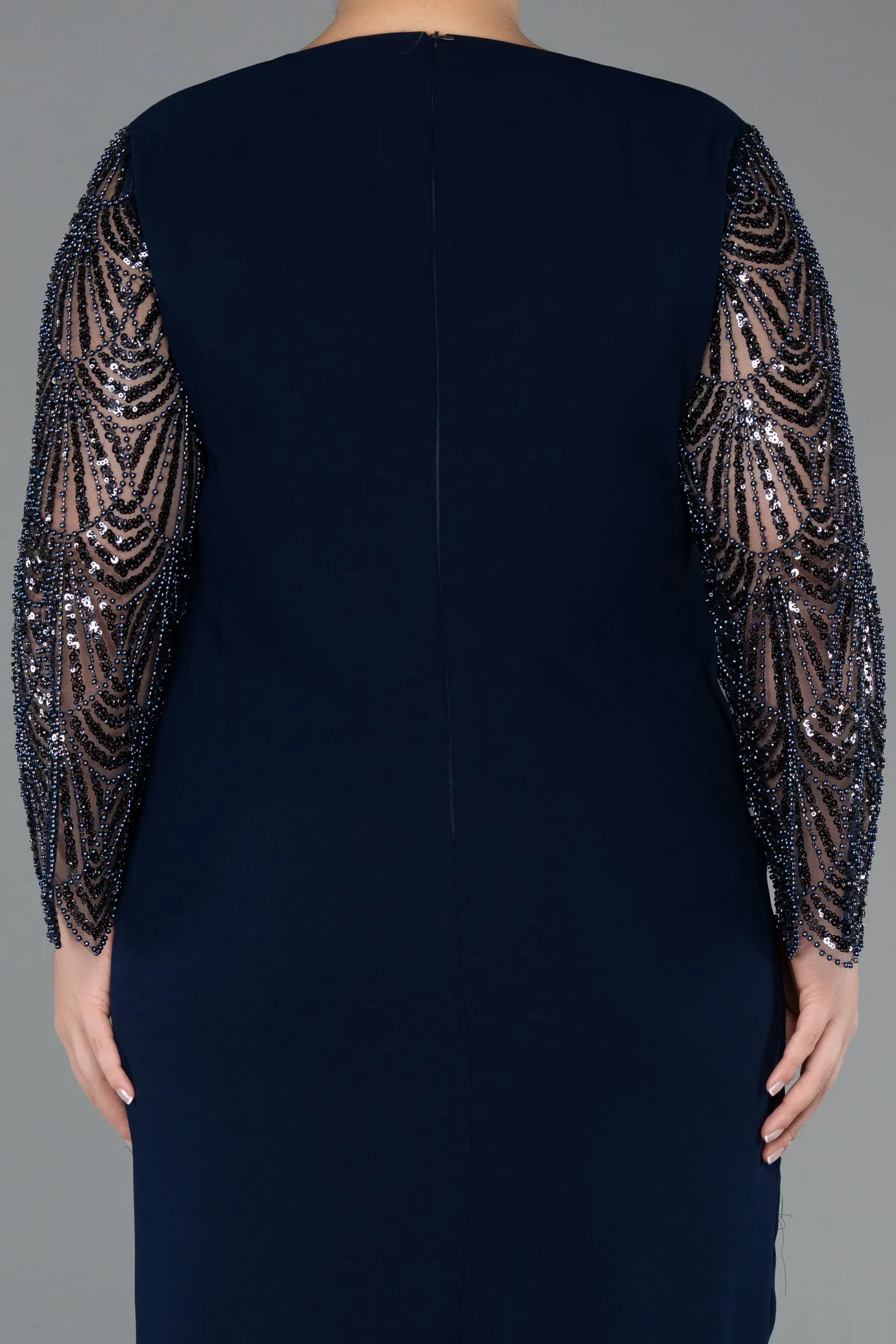 Navy Blue-Midi Plus Size Evening Dress ABK2418